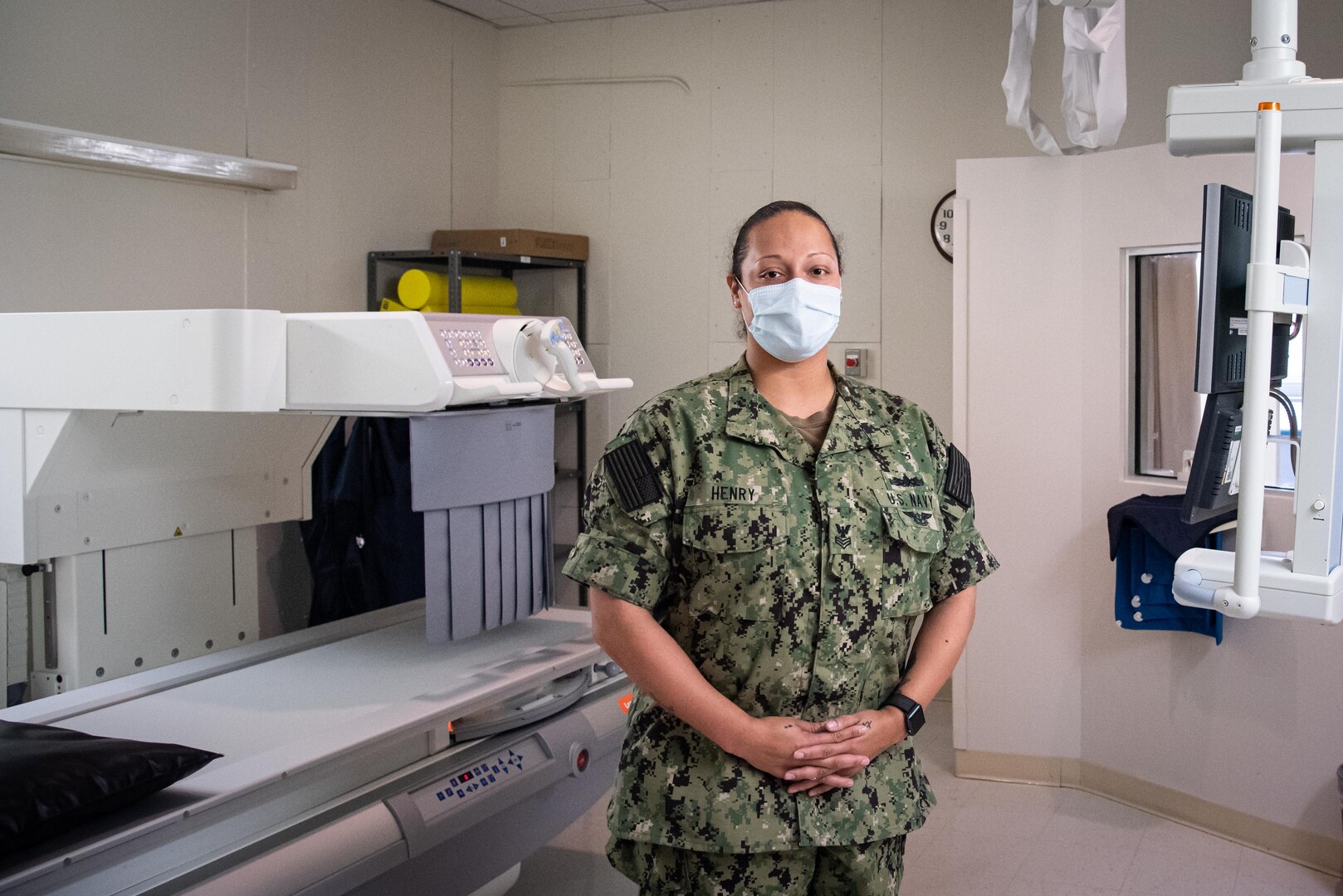 Petty Officer First Class Christina Henry RT, (R)(CT), serves as a Radiologic Technologist aboard Naval Health Clinic Cherry Point.  Henry and her team leverage subject matter expertise, training and technology to ensure patients seeking care receive accurate diagnoses and proper medical care.