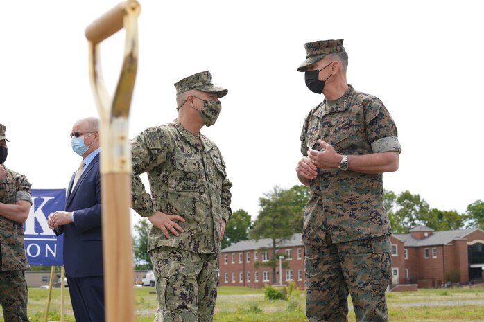 MCB Quantico Wargaming Center Groundbreaking Rear Adm. Korka, commander, NAVFAC, and Lt. Gen. John Jansen, deputy commandant, HQ, Marine Corps Programs and Resources