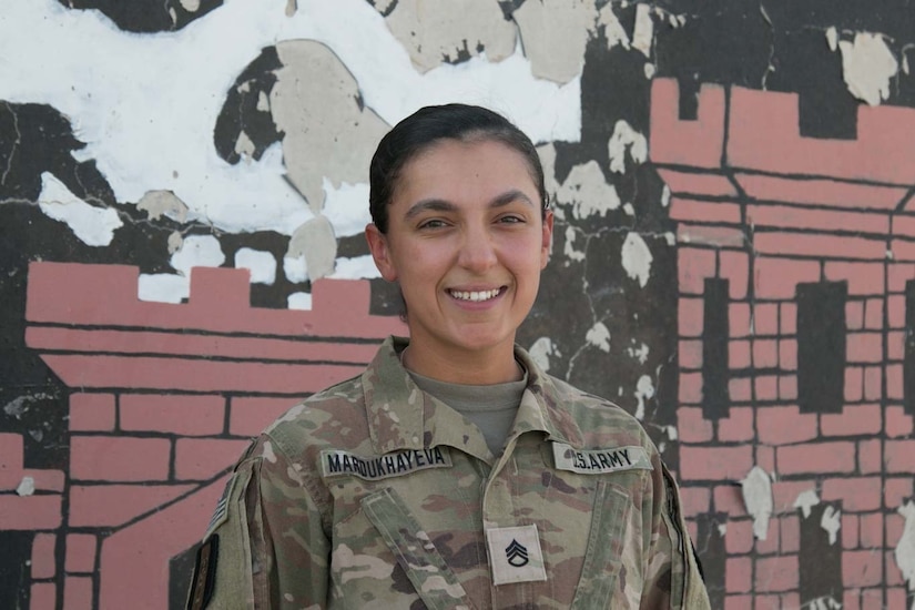 Staff Sgt. Laura Mardukhayeva, a supply sergeant deployed in support of Operation Spartan Shield, was born in Russia and came to the United States when she was a child.