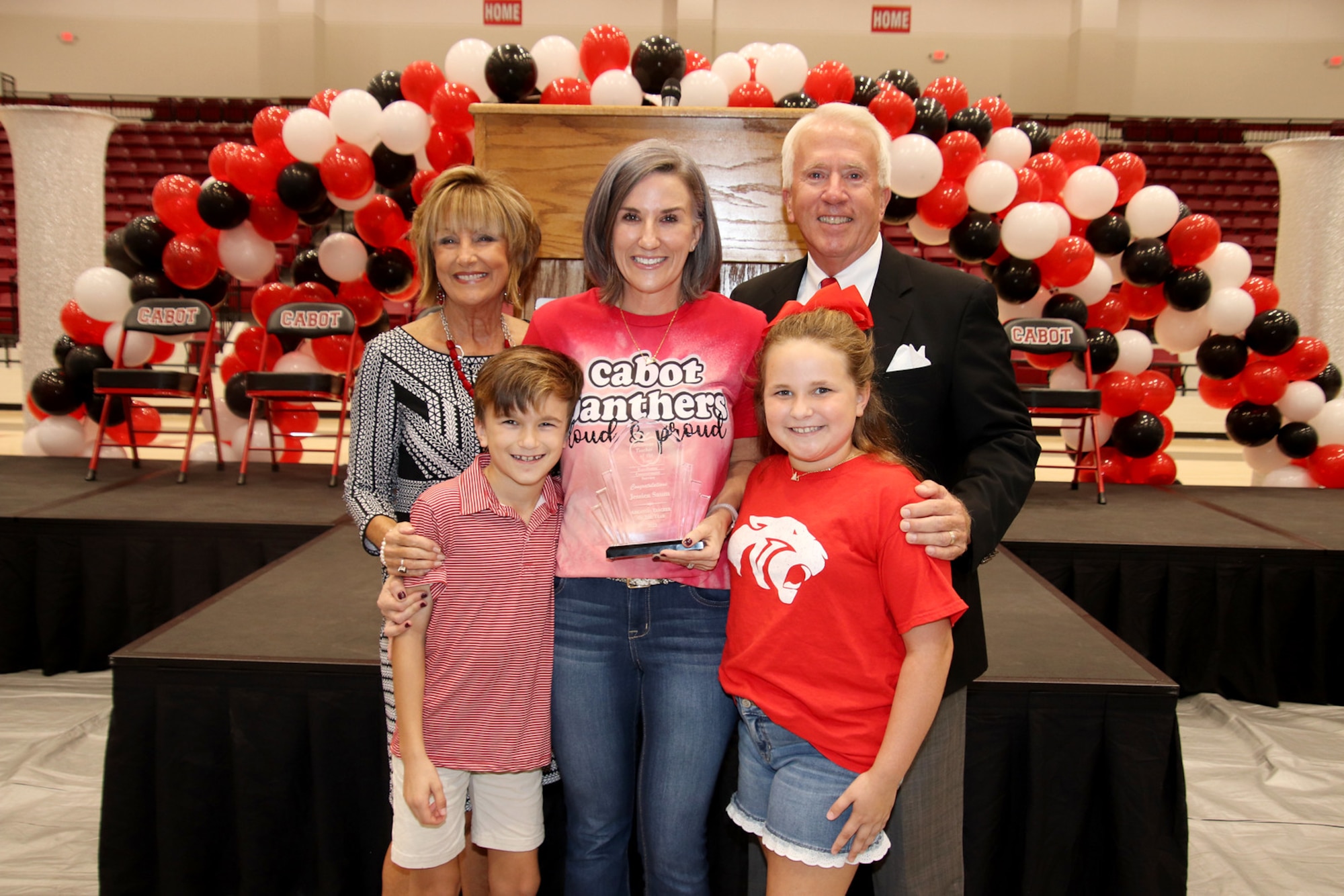 A family poses for a photo