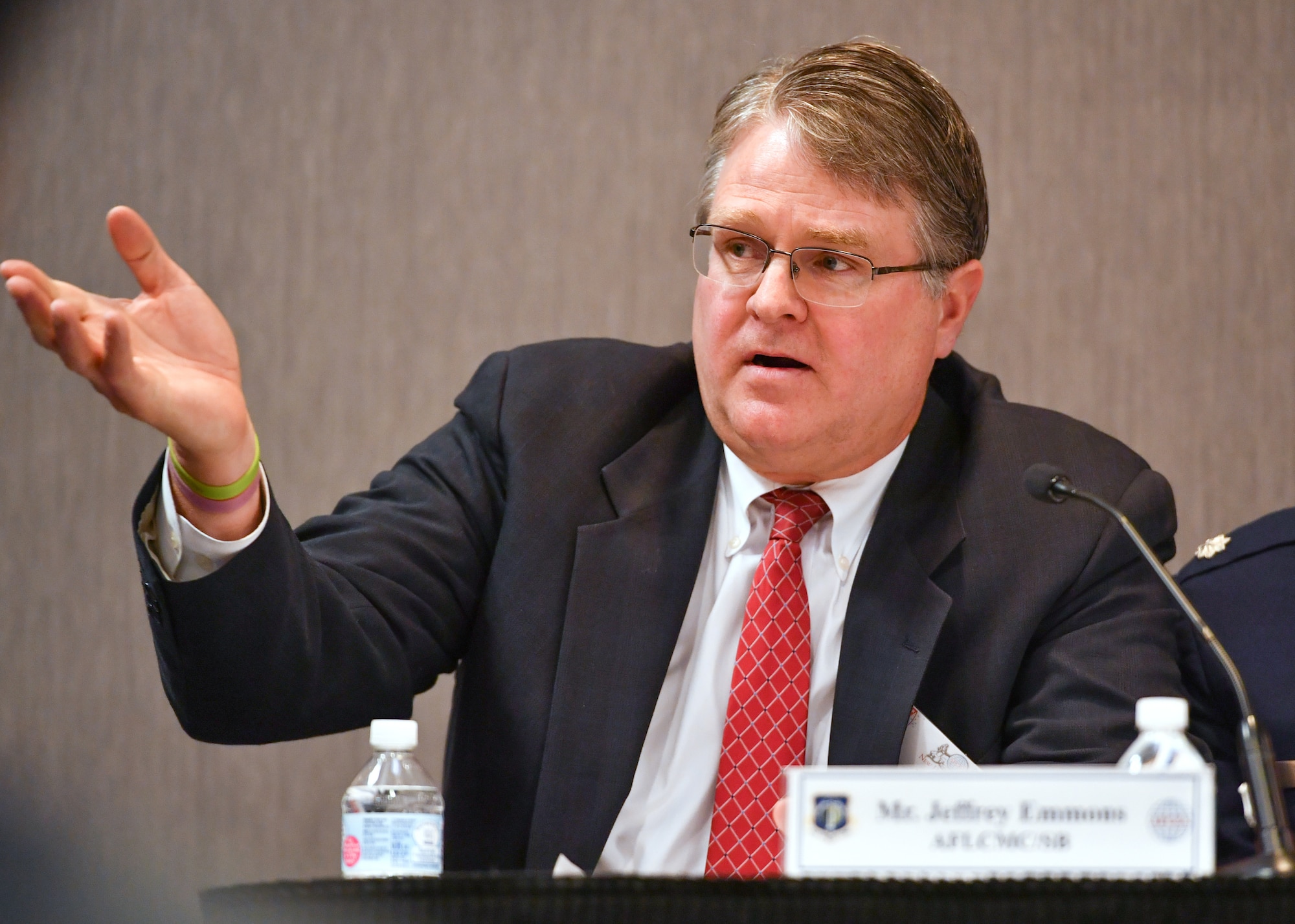 Jeff Emmons, the director of Small Business Programs at Hanscom Air Force Base, Mass., speaks during a small business panel discussion in Newton, Mass., in 2019. Emmons regularly provides updates to Hanscom-area small business leaders, the latest to the Hanscom Representatives Association via Zoom Nov. 3. (U.S. Air Force photo by Todd Maki)