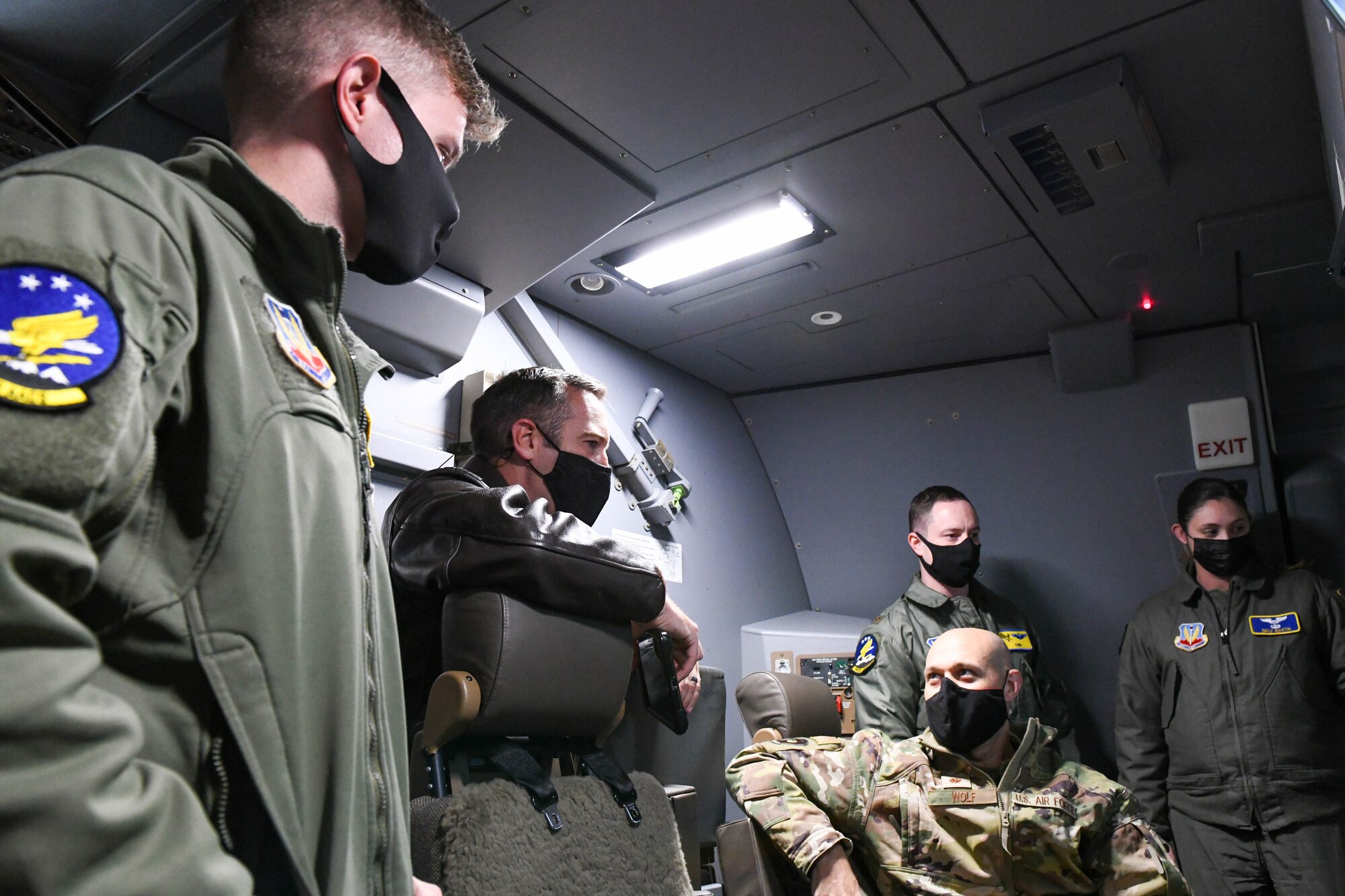 U.S. Air Force Maj. Maximilian Robidoux, 56th Air Refueling Squadron (ARS) assistant director of operations, discusses the Tactical Situation Awareness System (TSAS) display with members of the 552nd Operations Group (OG) on Altus Air Force Base, Oklahoma, Nov. 2, 2021. The TSAS is similar to the systems used on the E-3 Sentry Airborne Warning and Control Systems aircraft, so this was an opportunity for the 552nd OG, from Tinker Air Force Base, Oklahoma, to educate the 56th ARS on these systems. (U.S. Air Force photo by Airman 1st Class Trenton Jancze)
