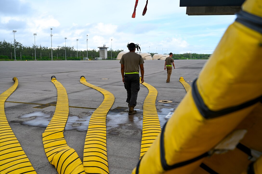 Photo of Airmen cooling a B-1B Lancer