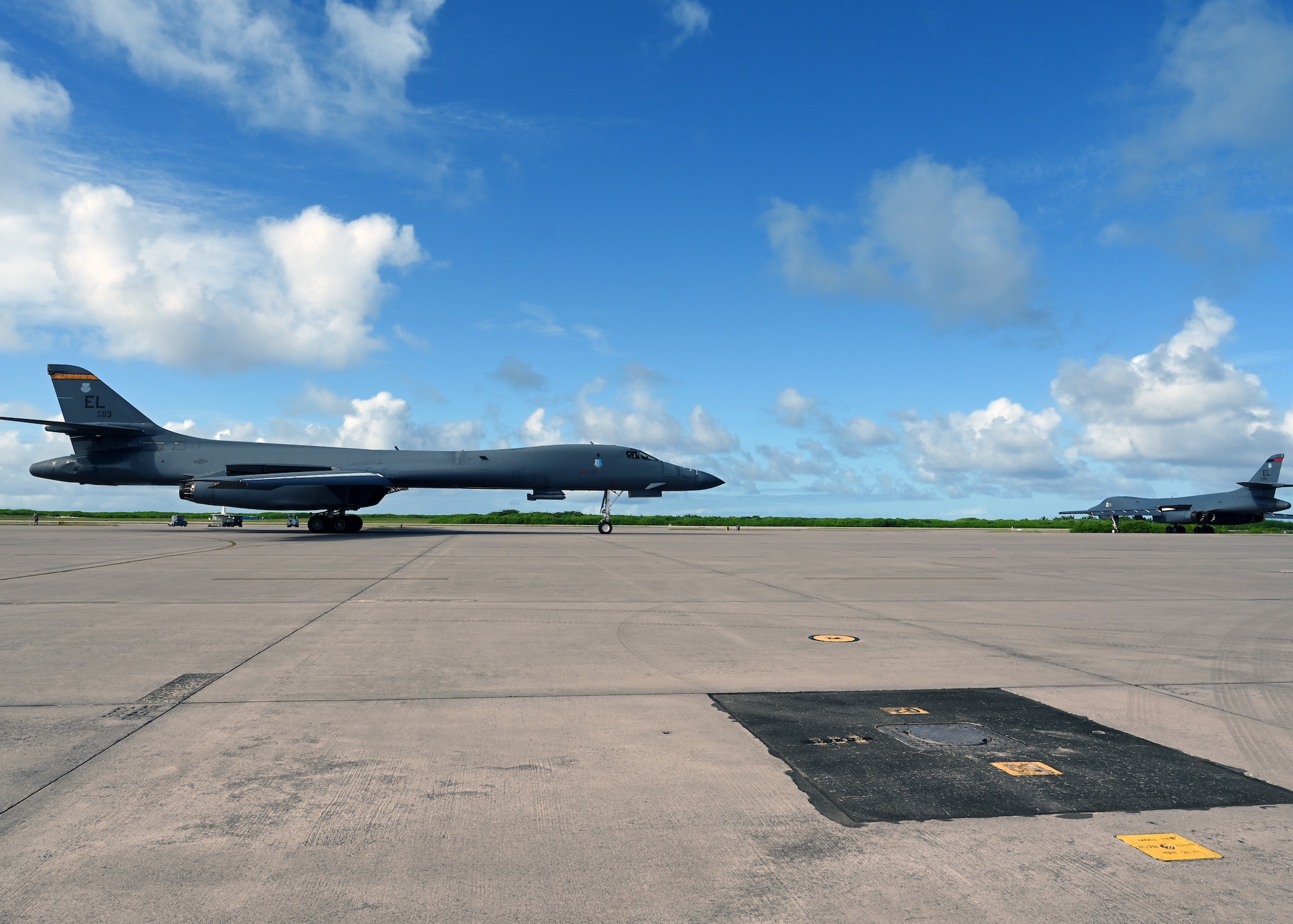 Photo of B-1B Lancers on a taxiway