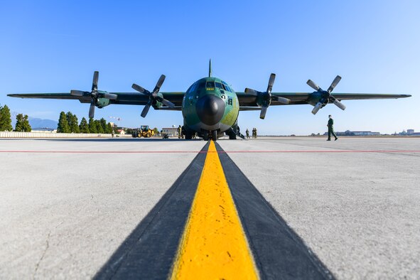 A Romanian air force C-130 is loaded with cargo in support of an exercise under the larger Castle Forge operation at Aviano Air Base, Italy, Oct. 29, 2021. Operation Castle Forge is U.S. Air Forces in Europe and Air Forces Africa’s premiere theater-wide Agile Combat Employment exercise, focused on shifting forces and the way they operate in a dynamic theater. The objective of Castle Forge is to provide a partnership-focused environment and raise the U.S. commitment to NATO allies in the Black Sea region. (U.S. Air Force photo by Senior Airman Brooke Moeder)