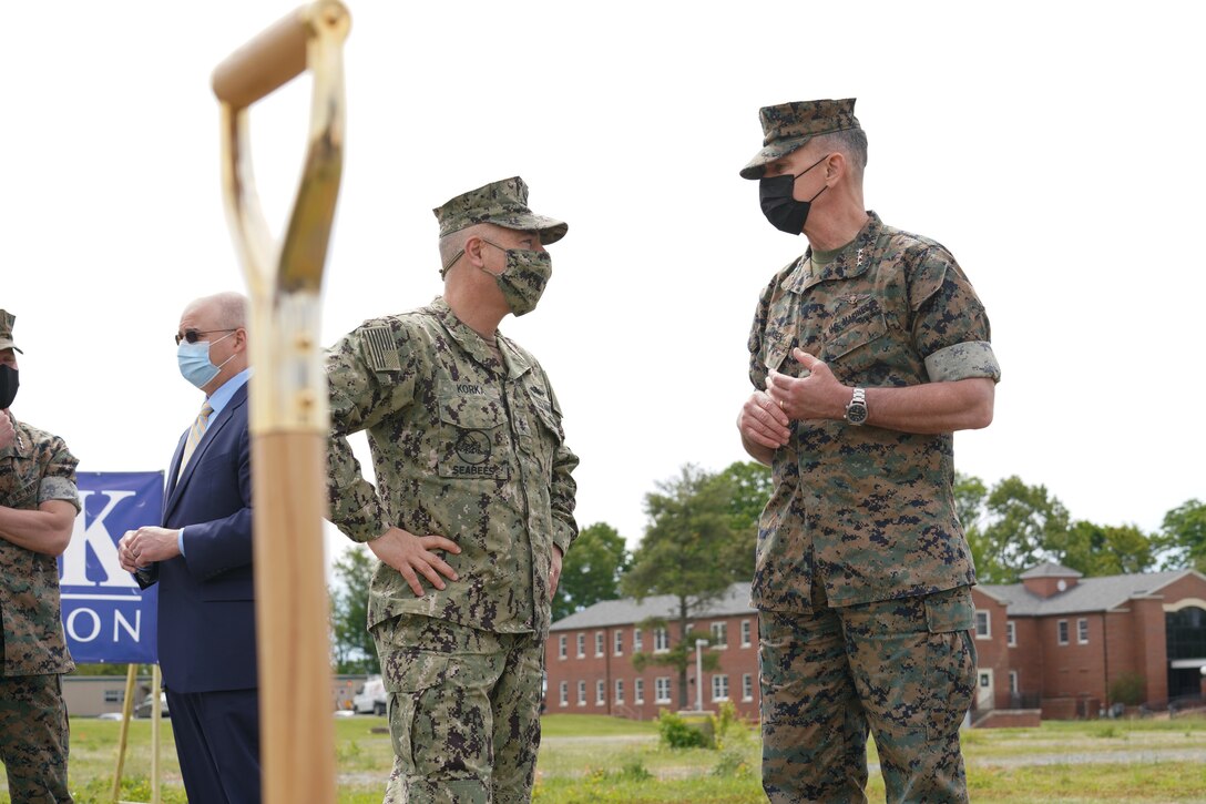 MCB Quantico Wargaming Center Groundbreaking Rear Adm. Korka, commander, NAVFAC, and Lt. Gen. John Jansen, deputy commandant, HQ, Marine Corps Programs and Resources