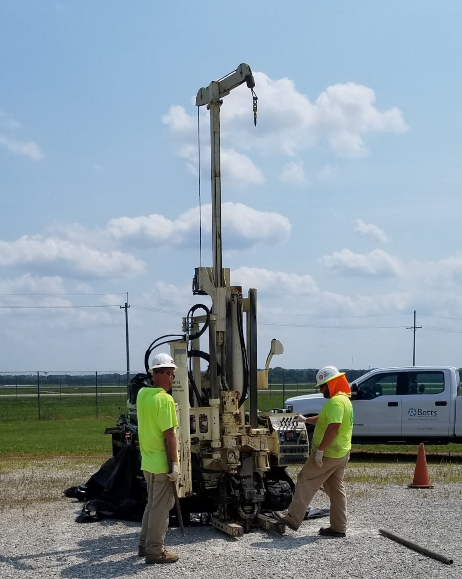 A direct-push technology drill rig collects subsurface soil sample cores July 28 at the Fire Training Area on Wright-Patterson Air Force Base. (Contributed photo)