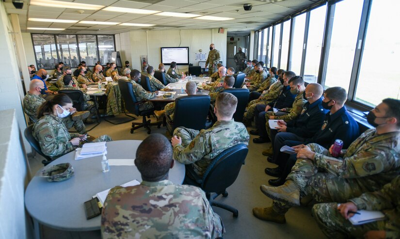 Joint Base Andrews leadership comes together to discuss preparations for the upcoming winter during the “All Things Snow" event at JBA, Md., Nov. 1, 2021.