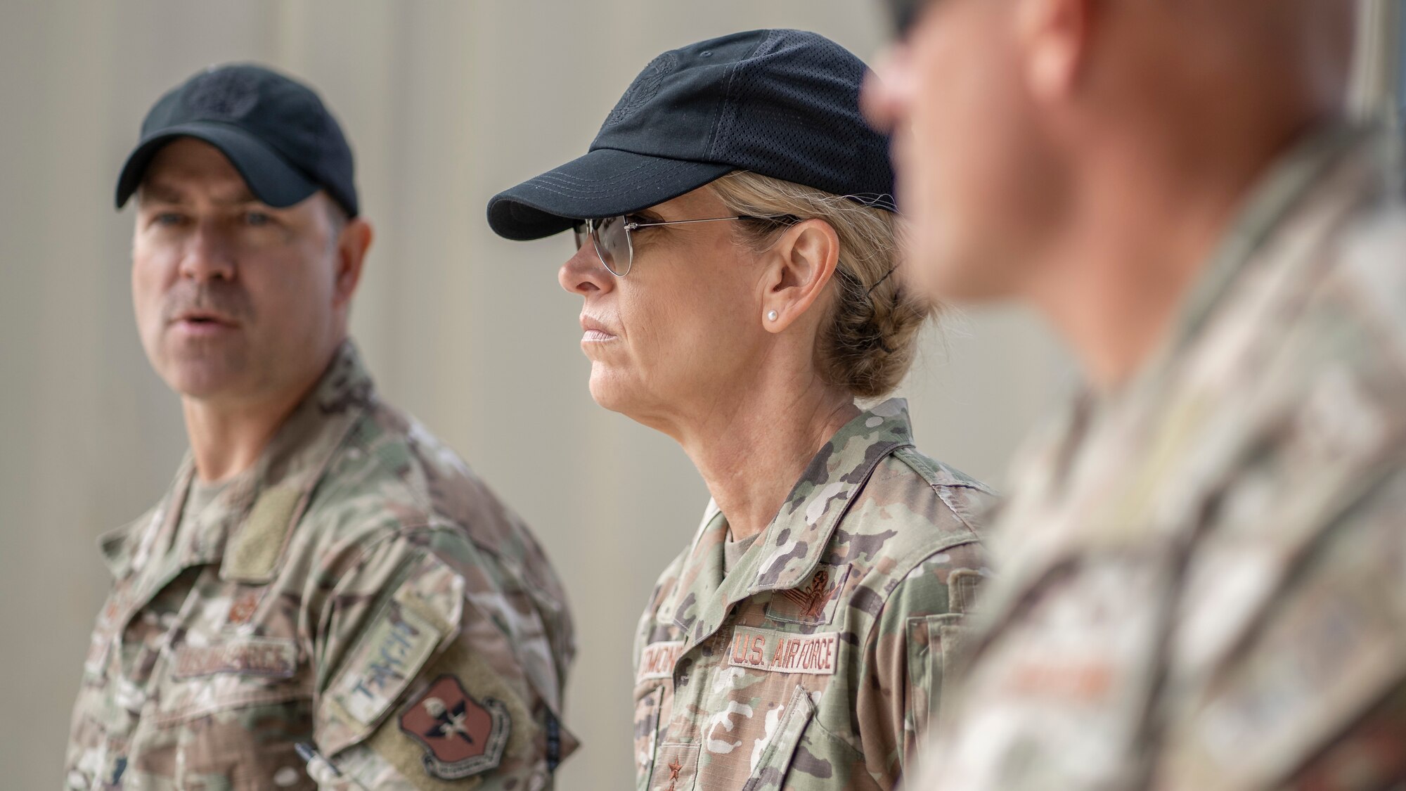 U.S. Air Force Maj. Gen. Michele Edmondson, Second Air Force commander and Lt. Col. Matthew McMurtry, 353rd Special Warfare Training Squadron commander, tour facilities and training grounds at Joint Base San Antonio-Camp Bullis, Nov. 2, 2021.