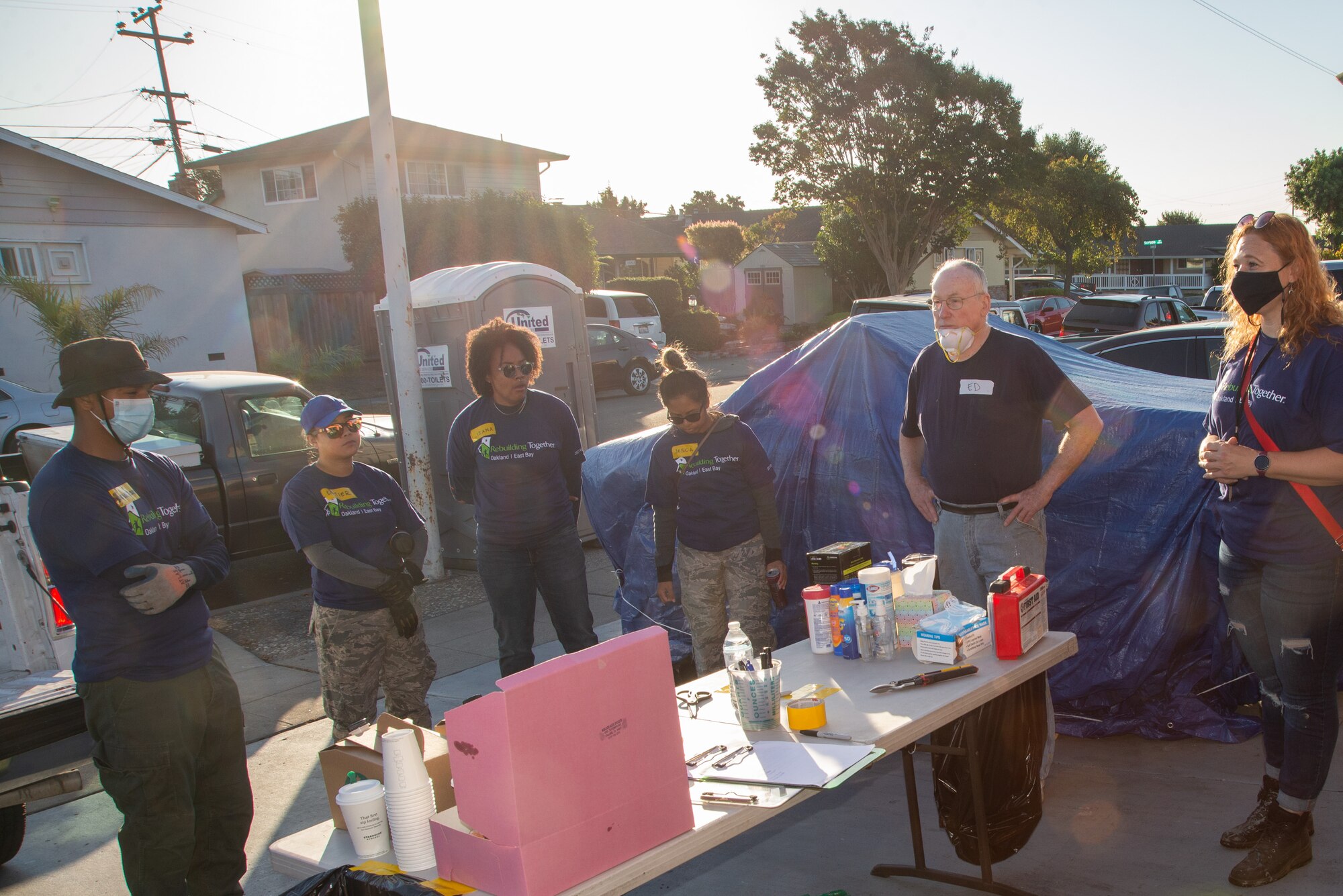 A group of 19 Reserve and active duty Airmen from the 349th Air Mobility Wing and 60th AMW volunteered  in early October to help a low-income family in Hayward with a home rehabilitation project. (Courtesy photo by Senior Airman Gregory Barlow, Jr.)