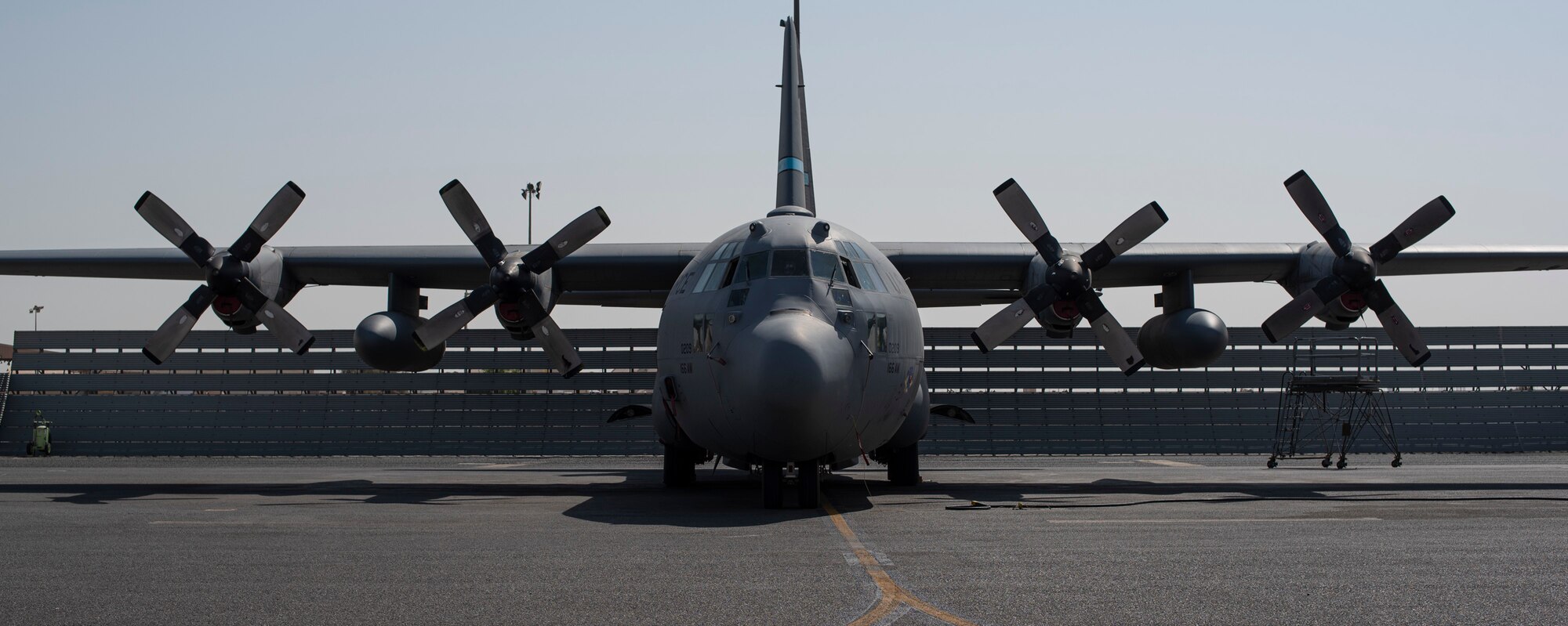 A C-130H Hercules is shown on Ali Al Salem Air Base