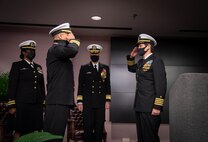 Capt. Wesley Sanders is relieved by Capt. Nicole Nigro as the commanding officer of Naval Information Warfare Center (NIWC) Atlantic during the change of command ceremony.