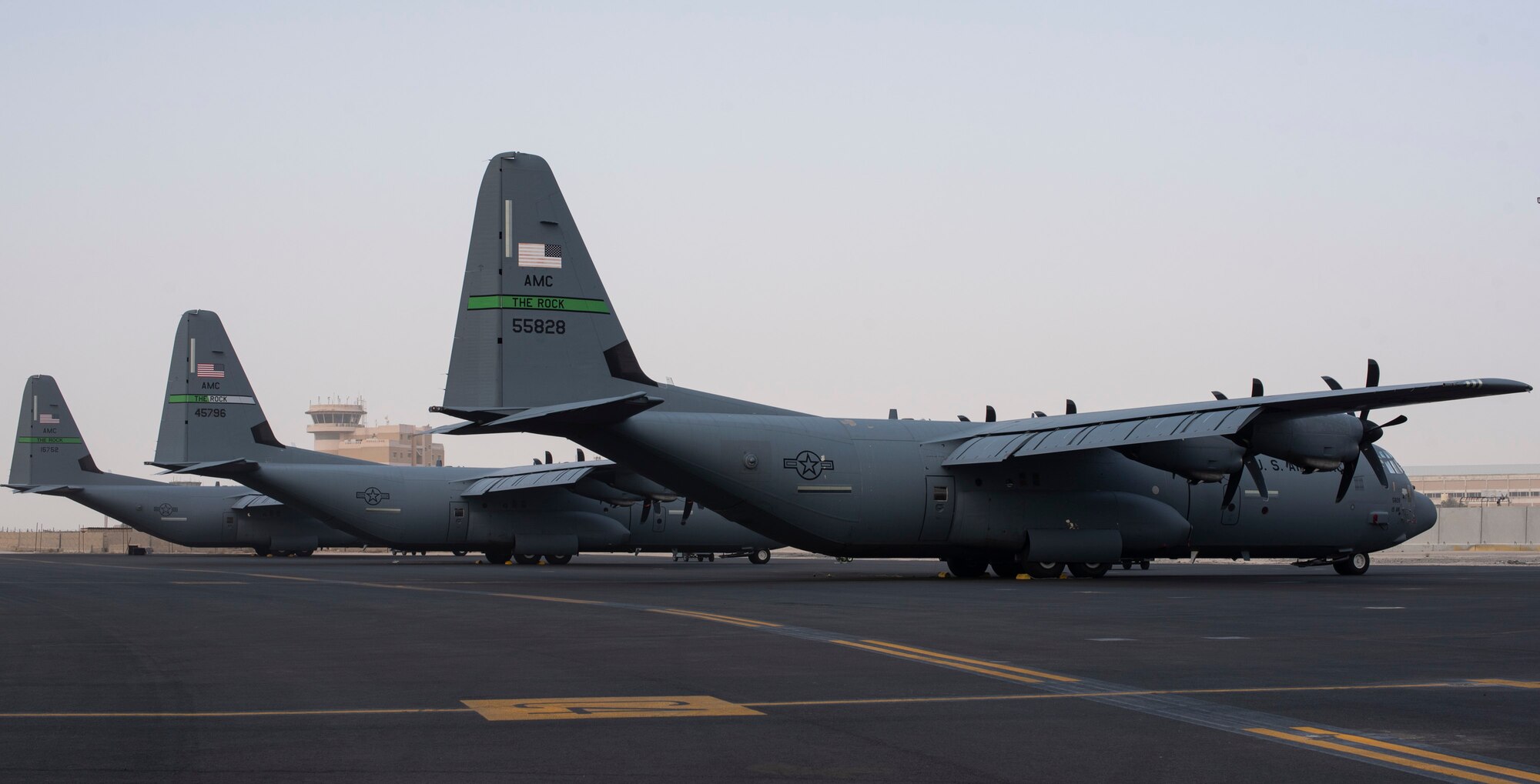 A C-130J Super Hercules is shown on Ali Al Salem Air Base