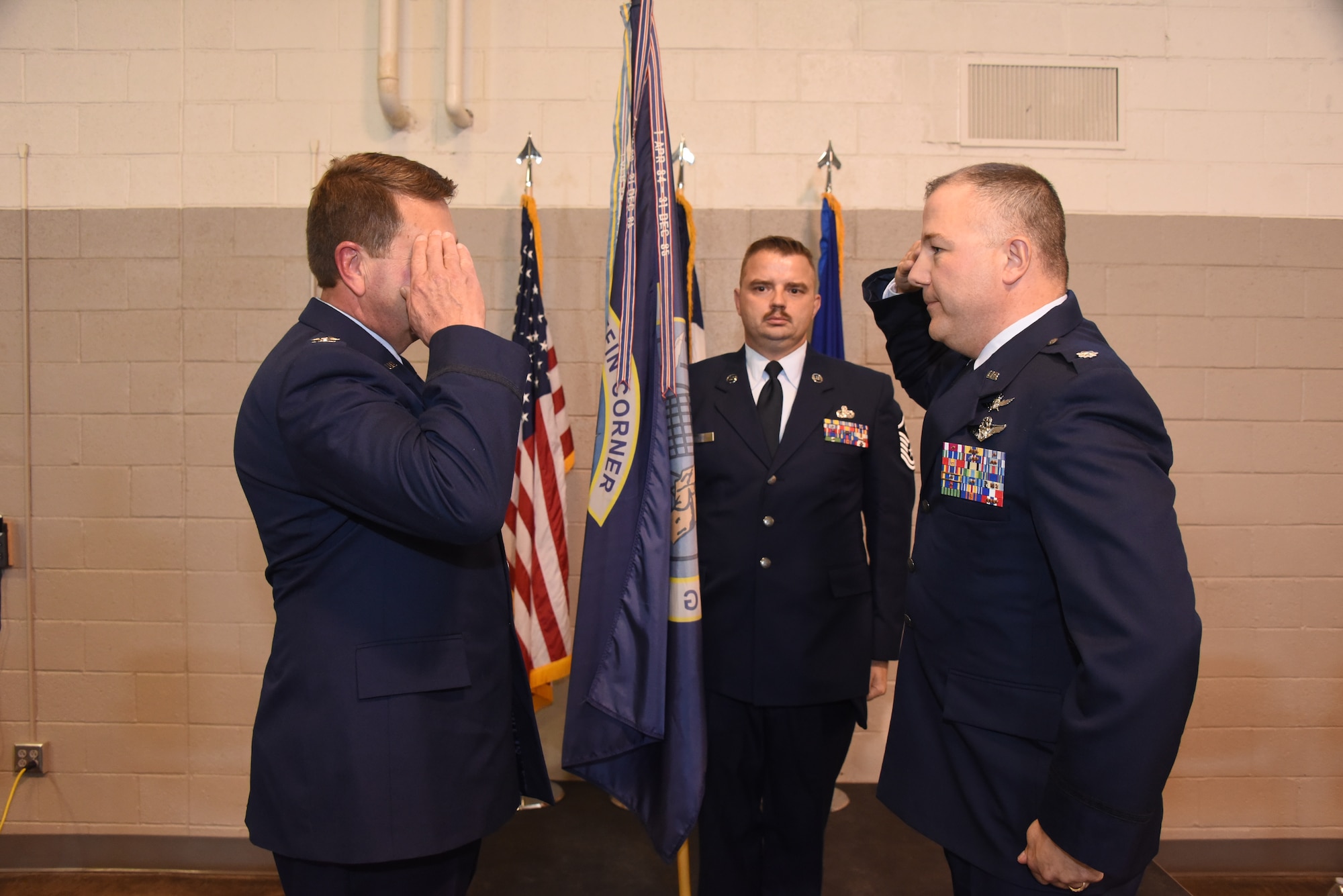 185th Air Refueling Wing Commander Col. Mark Muckey and 133rd Test Squadron Commander Jason Kolacia