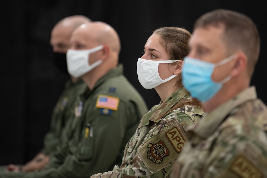 More than 100 military members and guests attended a ceremony at the Kentucky Air National Guard Base in Louisville, Ky., Nov. 6, 2021, to welcome the arrival of two new C-130J Super Hercules aircraft. The state-of-the-art transports are among eight that the 123rd Airlift Wing will receive over the next 11 months to replace eight aging C-130 H-model aircraft, which entered service in 1992 and have seen duty all over the world. (U.S. Air National Guard photo by Dale Greer)