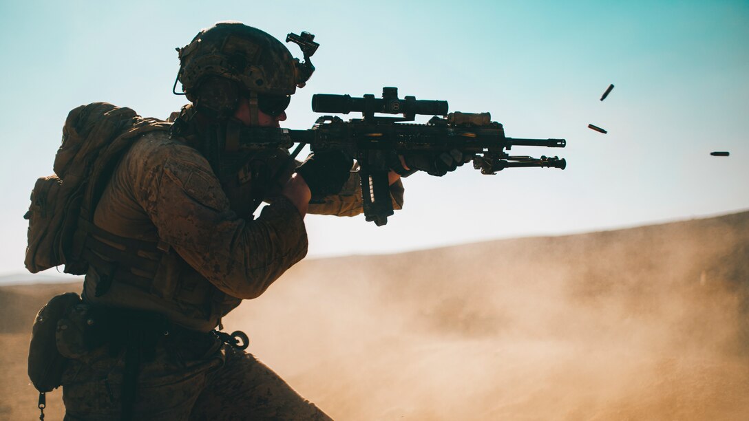 Marine Corps Lance Cpl. Jordan Davis, a scout team leader assigned to Light Armored Reconnaissance Company, Battalion Landing Team 1/1, 11th Marine Expeditionary Unit, fires an M27 Infantry Automatic Rifle at targets during a live-fire and maneuver range in support of Israel interoperability exercise at Bislah Training Center, Israel, Nov. 4, 2021. This is the United States’ and Israel’s first bilateral training since Israel joined the U.S. Central Command area of responsibility and is a robust demonstration of both nations’ commitment to stability in the region.