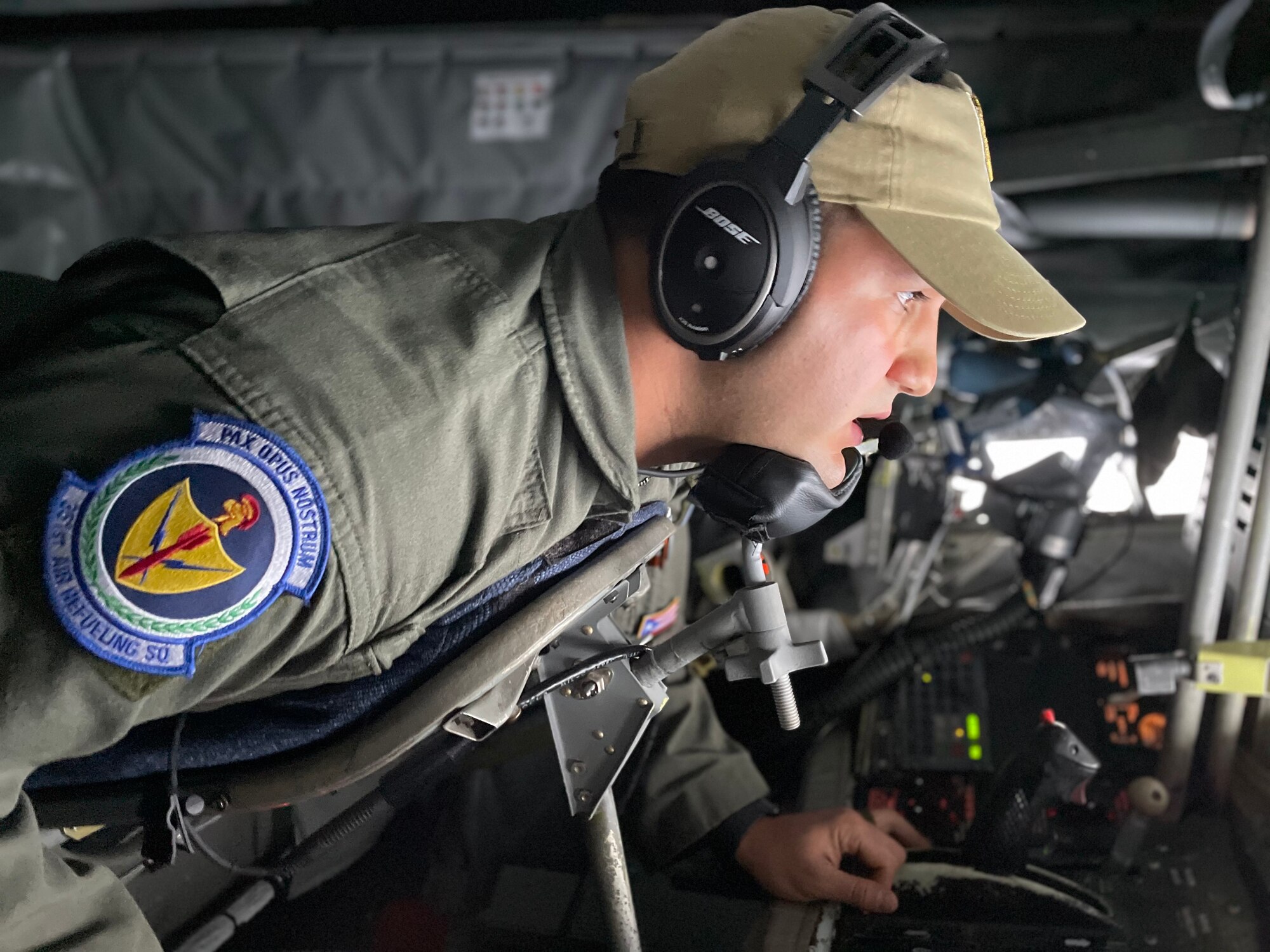 U.S. Air Force Staff Sgt. Juan Morales, 351st Air Refueling Squadron boom operator, refuels a B-1B Lancer aircraft during exercise Castle Forge off the coast of Norway, Nov. 1, 2021. Exercising elements of Agile Combat Employment enables U.S. forces in Europe to operate from locations with varying levels of capacity and support, ensuring Airmen and aircrews are postured to deliver lethal combat power across the spectrum of military operations. Alongside F-15 operations in the Black Sea Region, Castle Forge encompasses the USAFE MAJCOM-wide Agile Combat Employment Initial Operating Capability capstone event. Both Castle Forge’s components will better enable forces to quickly disperse and continue to deliver air power from locations with varying levels of capacity and support, ensuring Airmen are always ready to respond to potential threats. (U.S. Air Force photo by Senior Airman Joseph Barron)
