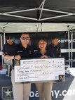 A man and a woman holding up a large check.