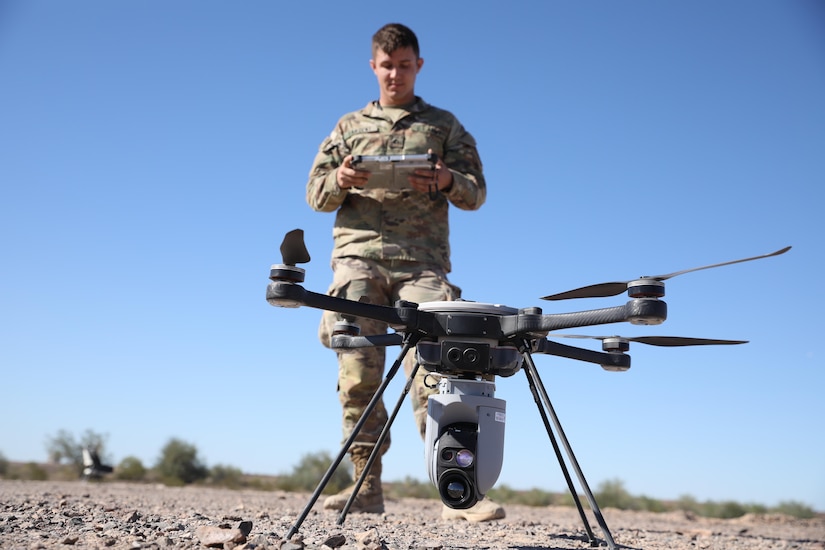 A soldier operates a military drone.