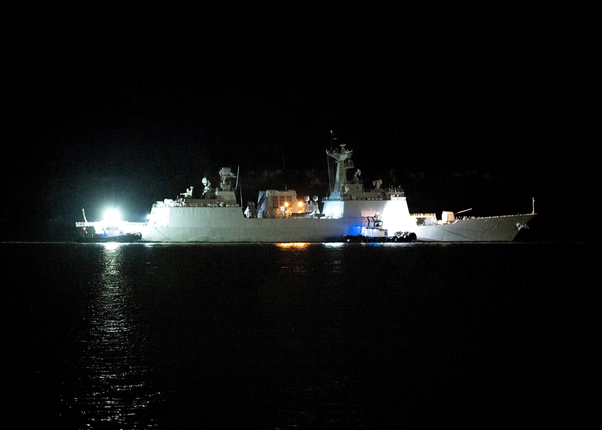 One of the Republic of Korea Navy (ROKN) Cruise Training Task Group’s two vessels, a Republic of Korea Ship (ROKS) Wang Geon (DDH-978) Chungmugyon Yi Sun-sin-sin-class destroyer arrive at the Port of Alaska, Anchorage, Nov. 4, 2021. The ROKN Cruise Training Task Group visited Alaska during a 67-day voyage, which marked the first ever trip for ROKN vessels to the state. (U.S. Air Force photo by Airman 1st Class Mario Calabro)