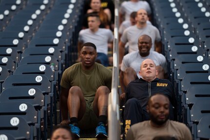 Service members from across the National Capital Region gather at Nationals Park for a group workout, Nov. 1, 2021.