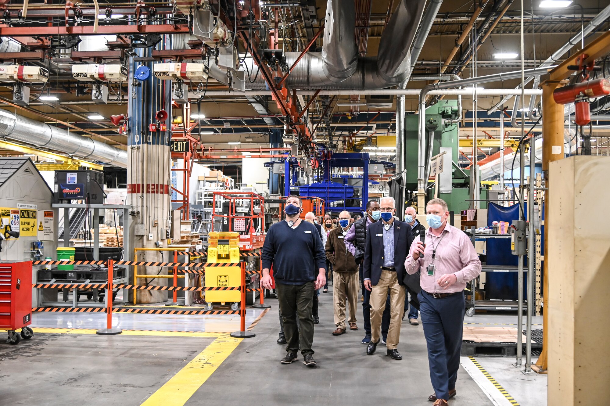 Chad Mather, 532nd Commodities Maintenance Squadron director, briefs Air and Space Force civic leaders on the Ogden Air Logistics Complex Landing Gear Facility Nov. 5, 2021 at Hill Air Force Base, Utah.