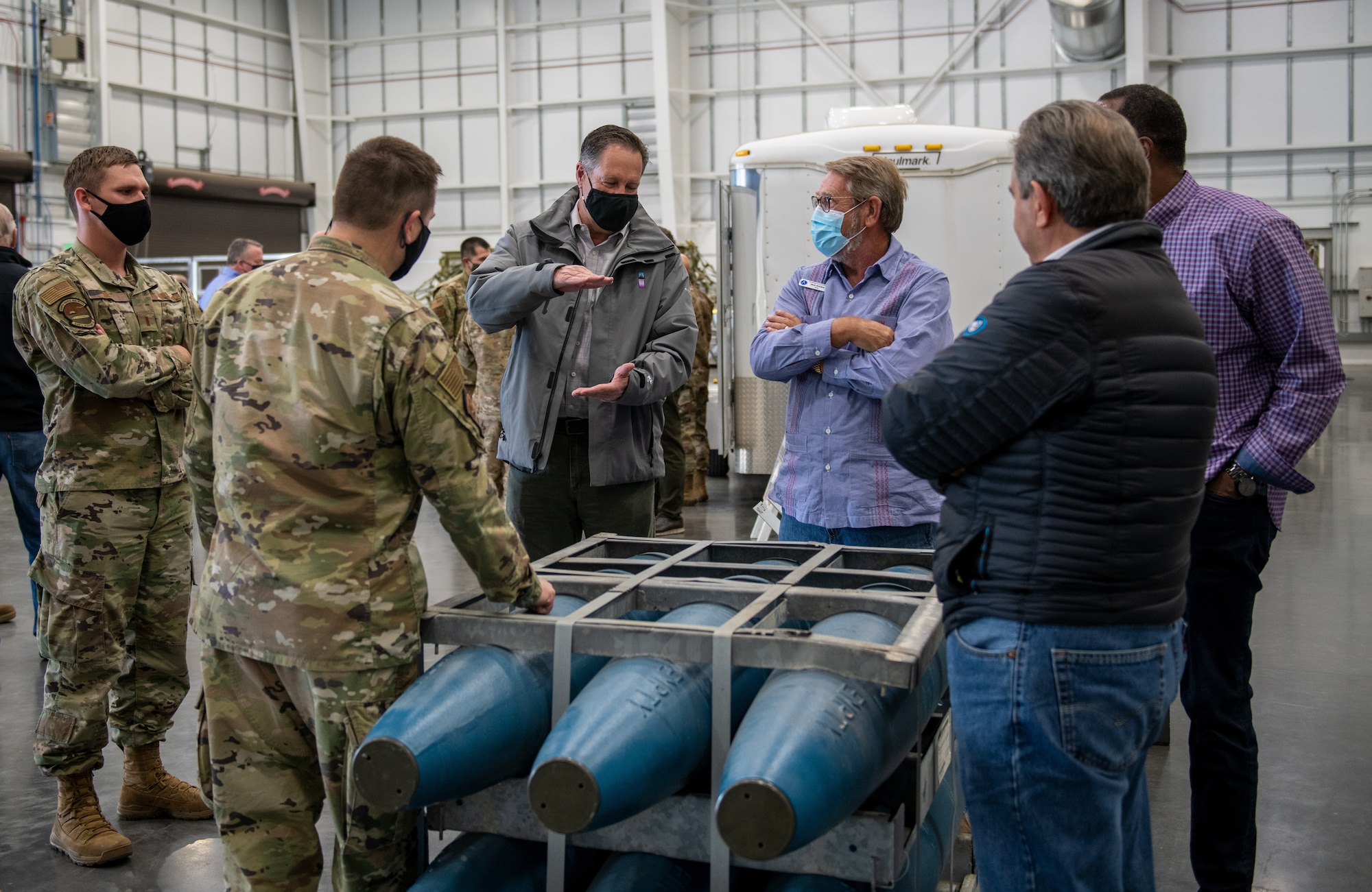 Members from the 649th Munitions Squadron met with attendees during a base visit at Hill Air Force Base, Utah, Nov. 5, 2021. Community leaders from around the U.S. visited Hill as part of the Air and Space Force Civic Leader Program to see the many operational and support missions here.