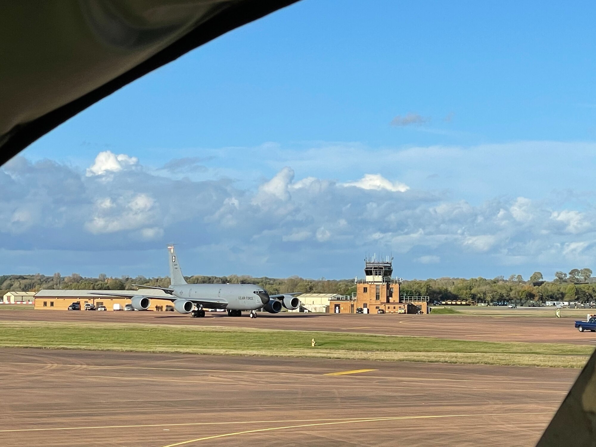 A U.S. Air Force KC-135 Stratotanker aircraft assigned to the 100th Air Refueling Wing, Royal Air Force Mildenhall, England, taxis on the flightline after landing during exercise Castle Forge at RAF Fairford, England, Nov. 1, 2021. Exercising elements of Agile Combat Employment enables U.S. forces in Europe to operate from locations with varying levels of capacity and support, ensuring Airmen and aircrews are postured to deliver lethal combat power across the spectrum of military operations. Alongside F-15 operations in the Black Sea Region, Castle Forge encompasses the USAFE MAJCOM-wide Agile Combat Employment Initial Operating Capability capstone event. Both Castle Forge’s components will better enable forces to quickly disperse and continue to deliver air power from locations with varying levels of capacity and support, ensuring Airmen are always ready to respond to potential threats. (U.S. Air Force photo by Senior Airman Joseph Barron)