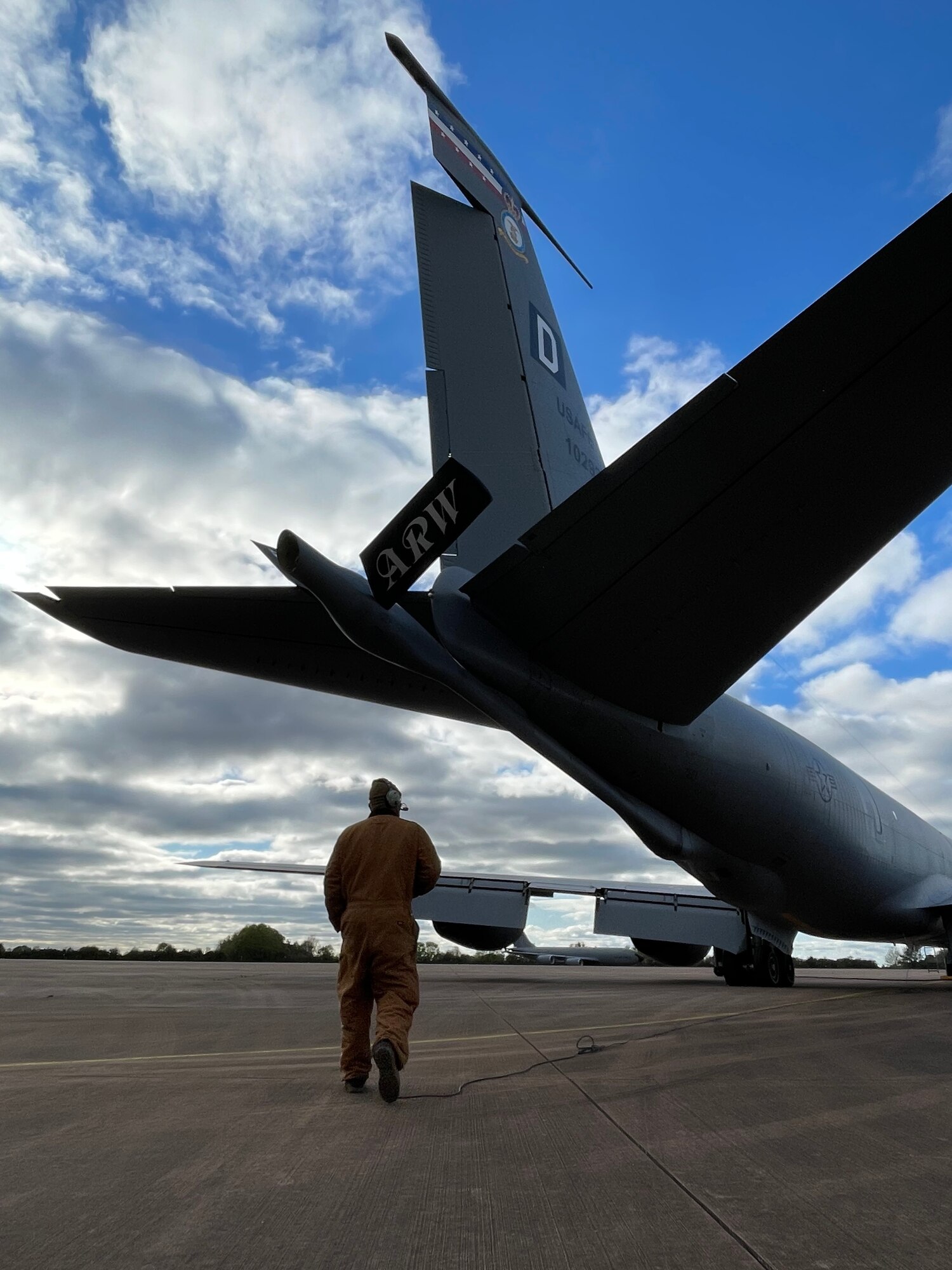 U.S. Air Force Staff Sgt. Nathaniel Ellinwood, 100th Aircraft Maintenance Squadron hydraulics craftsman, verifies the proper functioning of flight controls on a KC-135 Stratotanker aircraft during exercise Castle Forge at Royal Air Force Fairford, England, Nov. 4, 2021. The U.S. Air Force’s forward-deployed forces are engaged, postured and ready with credible force to assure, deter and defend in an increasingly complex security environment. In addition to F-15 Eagle aircraft operations in the Black Sea Region, Castle Forge encompasses the USAFE-wide Agile Combat Employment capstone event. Castle Forge’s components will better enable forces to quickly disperse and continue to deliver air power from locations with varying levels of capacity and support, ensuring Airmen are always ready to respond to potential threats. (U.S. Air Force photo by Senior Airman Joseph Barron)