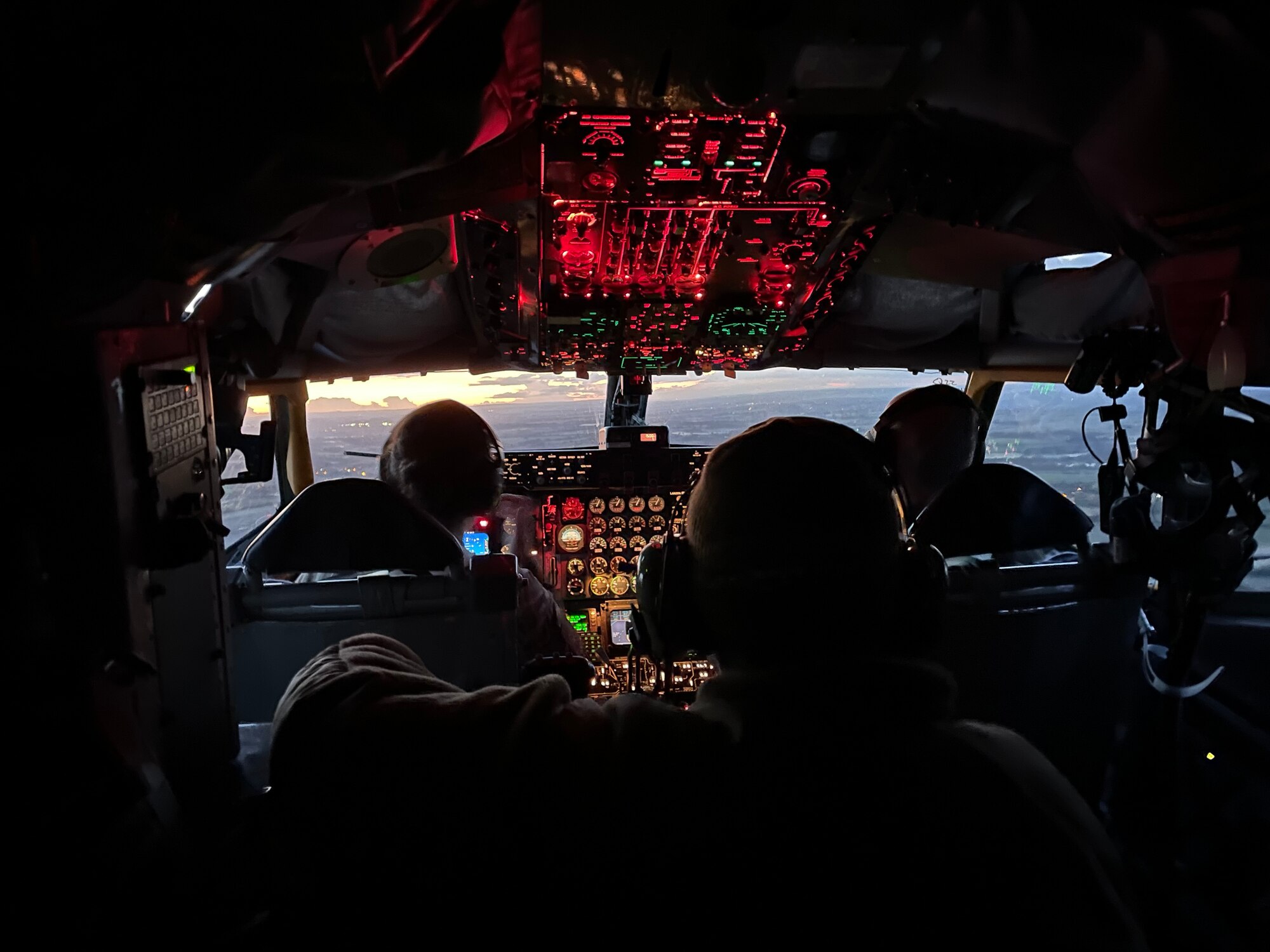 U.S. Airmen assigned to the 100th Air Refueling Wing fly a KC-135 Stratotanker aircraft during an air refueling mission during exercise Castle Forge over England, Nov. 2, 2021. The U.S. and Europe are mutually committed to facing emerging malignant forces and evolving strategic challenges. In addition to F-15 Eagle aircraft operations in the Black Sea Region, Castle Forge encompasses the USAFE-wide Agile Combat Employment capstone event. Castle Forge’s components will better enable forces to quickly disperse and continue to deliver air power from locations with varying levels of capacity and support, ensuring Airmen are always ready to respond to potential threats.  (U.S. Air Force photo by Senior Airman Joseph Barron)