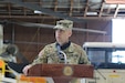 U.S. Army Lt. Col. Michael Girvin, incoming commander of the 28th Expeditionary Combat Aviation Brigade, shares remarks during a change of command ceremony at Muir Army Airfield. Girvin takes over for outgoing commander Col. Howard Lloyd after serving as the brigade's executive officer.