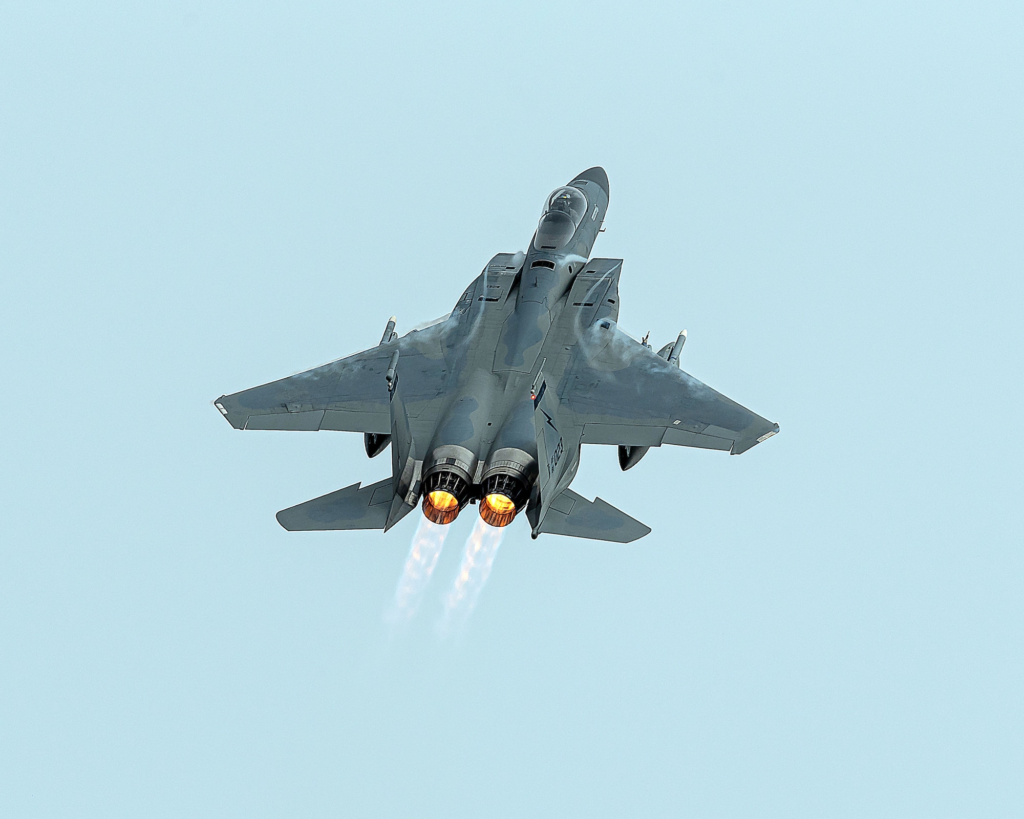 Lt. Col. David Martinez, Detachment 1, 125th Fighter Wing Operations Officer, flies his “Fini Flight” in an F-15C fighter aircraft at Homestead Air Reserve Base, Fla., on Nov. 5, 2021. Family, friends and unit members were on hand to celebrate Martinez's retirement from the Florida Air National Guard. (U.S. Air Force photo by Master Sgt. Mike Monlezun)