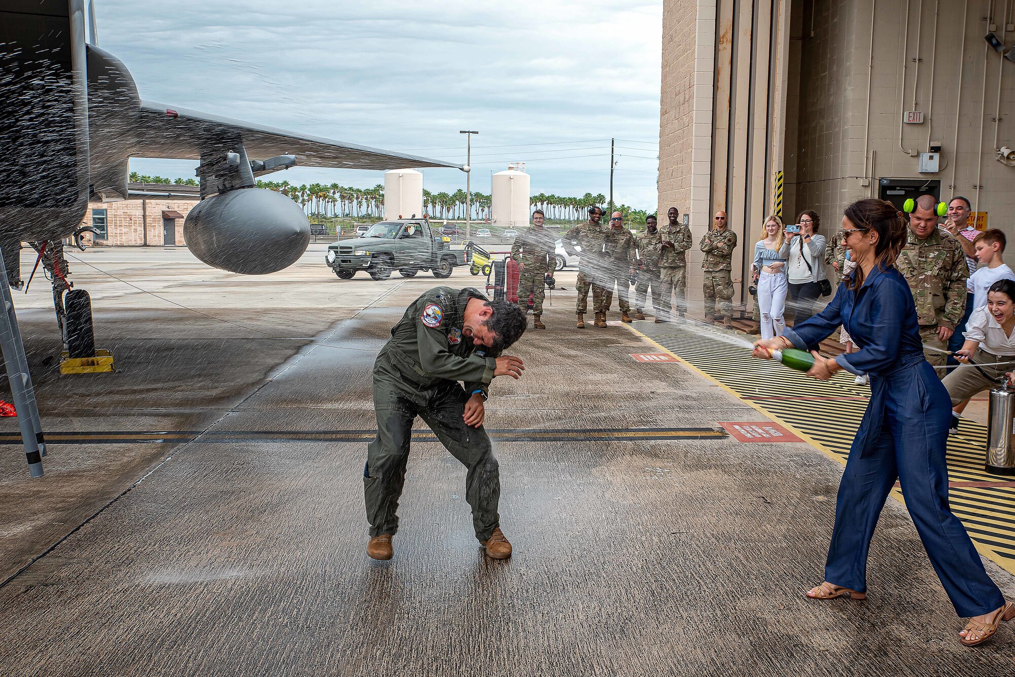 Lt. Col. David Martinez, Detachment 1, 125th Fighter Wing Operations Officer, flies his “Fini Flight” in an F-15C fighter aircraft at Homestead Air Reserve Base, Fla., on Nov. 5, 2021. Family, friends and unit members were on hand to celebrate Martinez's retirement from the Florida Air National Guard. (U.S. Air Force photo by Master Sgt. Mike Monlezun)