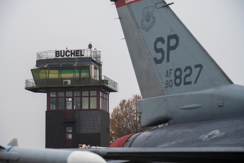 A U.S. Air Force F-16C Fighting Falcon fighter jet assigned to the 480th Fighter Squadron at Spangdahlem Air Base, Germany, sits on an apron at Büchel Air Base, Germany, Nov. 3, 2021, during Castle Forge. The Agile Combat Employment exercise allowed Airmen from the 52nd Fighter Wing the opportunity to work in a simulated contingency environment with their host nation partners in the German Air Force. This is the first time integrating with the German Air Force into Agile Combat Employment operations. (U.S. Air Force photo by Senior Airman Ali Stewart)
