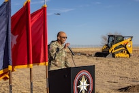 Officials broke ground on a new Special Operations Command North headquarters building at Peterson Space Force Base, Colorado, Nov. 8, 2021. The groundbreaking ceremony included Lt. Gen. A.C. Roper, deputy commander of U.S. Northern Command; Brig. Gen. Shawn R. Satterfield, commander of Special Operations Command North; Col. Shay Warakomski, commander, Peterson-Schriever Garrison; Heather Duggan, U.S. Army Corps of Engineers; and Craig Stearns, senior vice president of JE Dunn Construction. The $43.78 million project is scheduled for completion in September 2023. (DoD Photo by Tom Paul)
