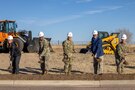 Officials broke ground on a new Special Operations Command North headquarters building at Peterson Space Force Base, Colorado, Nov. 8, 2021. The groundbreaking ceremony included Lt. Gen. A.C. Roper, deputy commander of U.S. Northern Command; Brig. Gen. Shawn R. Satterfield, commander of Special Operations Command North; Col. Shay Warakomski, commander, Peterson-Schriever Garrison; Heather Duggan, U.S. Army Corps of Engineers; and Craig Stearns, senior vice president of JE Dunn Construction. The $43.78 million project is scheduled for completion in September 2023. (DoD Photo by Tom Paul)