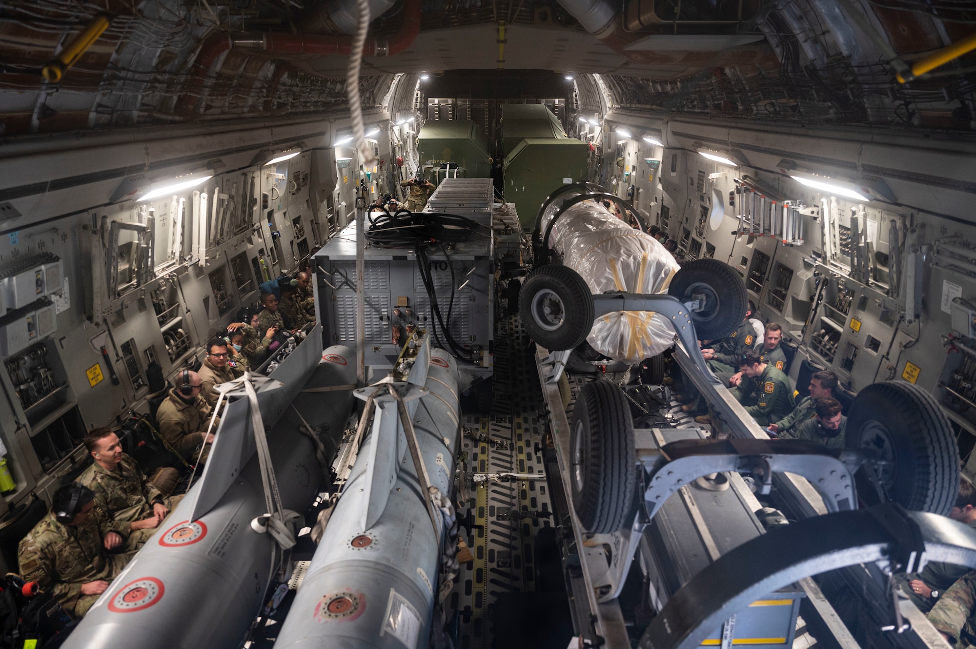 A C-17 Globemaster III, assigned to Joint Base Lewis-McChord, Washington, transported cargo and personnel with the 14th Fighter Squadron, Misawa Air Base, Japan, during Exercise Rainier War 21B in Daegu, South Korea, Nov. 6, 2021. The 62nd Airlift Wing provided transport for the 14th Fighter Squadron from Daegu, South Korea, to Misawa Air Base, Japan. Rainier War is a semi-annual, large readiness exercise led by the 62nd Airlift Wing, designed to train aircrews under realistic scenarios that support full spectrum readiness operations against modern threats and replicate today’s contingency operations. (U.S. Air Force photo by Staff Sgt. Rachel Williams)