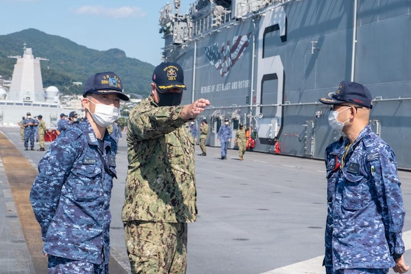 USS America conducts a tour for the crew of the JS Ise (DDH 182)