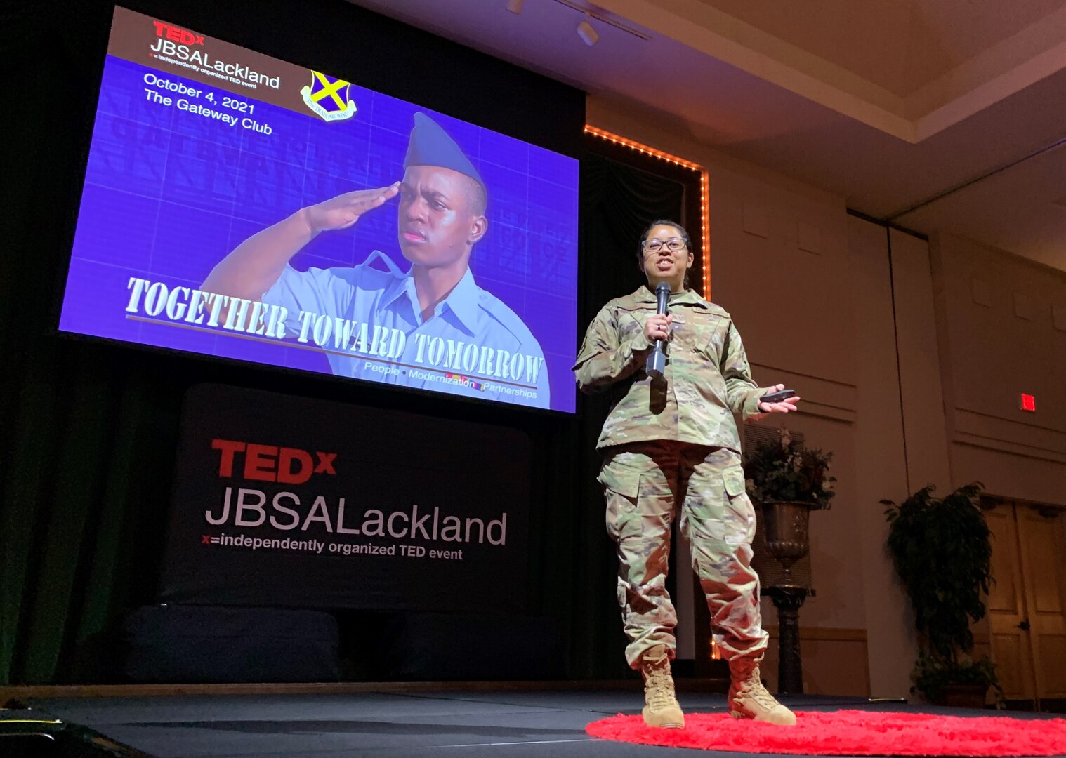 Staff Sgt. Julia Reyna on stage at TEDx