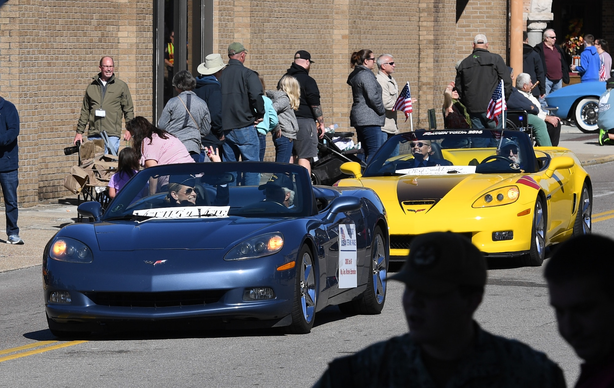 U.S. Air Force Maj. Gen. Michele Edmondson, Second Air Force commander, and Chief Master Sgt. Sarah Esparza, 81st Training Wing command chief, participate in the 21st Annual Gulf Coast Veterans Day Parade in Biloxi, Mississippi, Nov. 6, 2021. Keesler Air Force Base leadership, along with hundreds of Airmen, attended and participated in the parade in support of all veterans, past and present. More than 50 unique floats, marching bands and military units marched in the largest Veterans Day parade on the Gulf Coast. (U.S. Air Force photo by Kemberly Groue)