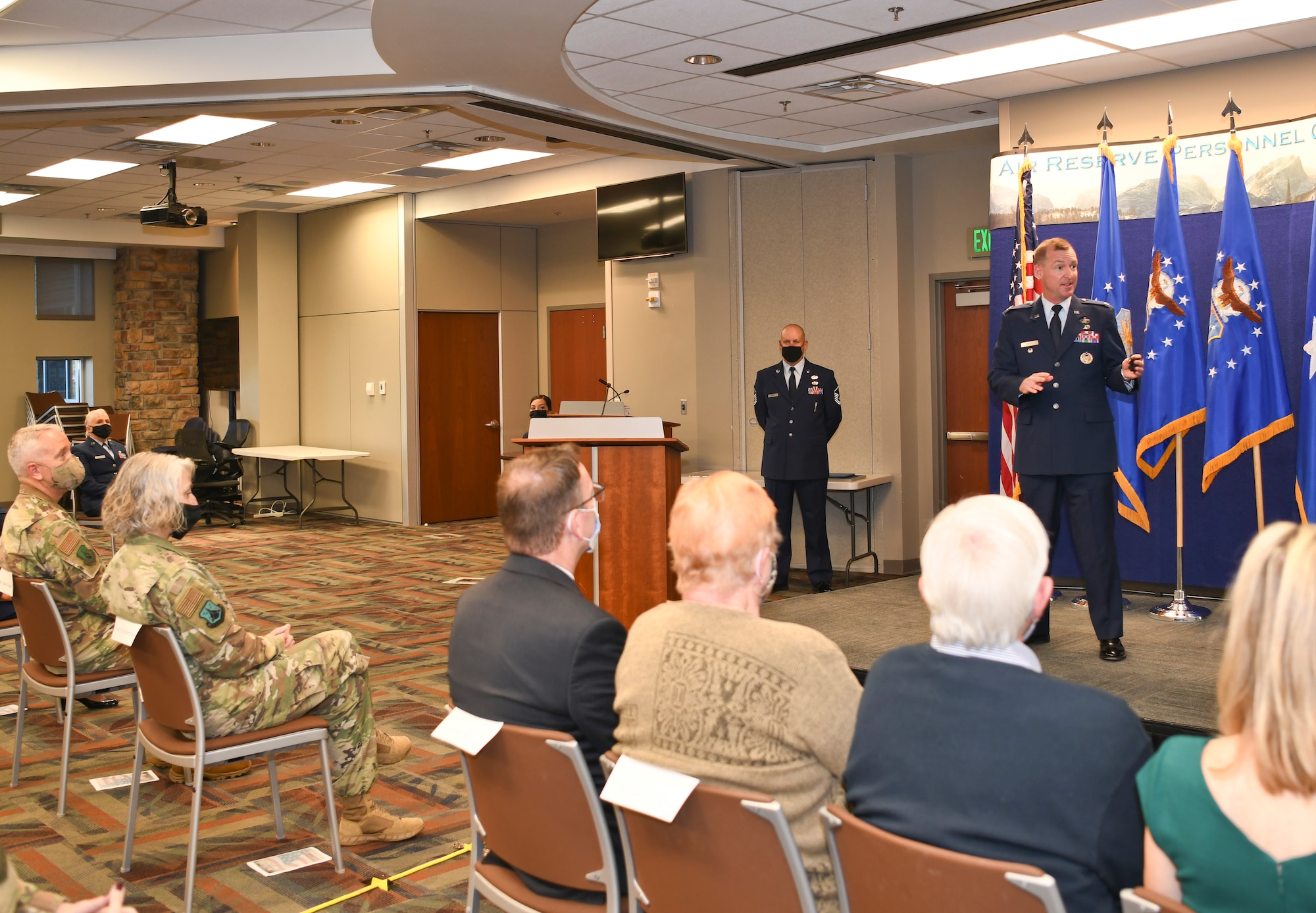 Col. Edward Segura, Headquarters Individual Reservist Readiness Integration Center commander, speaks after receiving command on Buckley Space Force Base, Nov. 8, 2021. (U.S. Air Force photo by Tech. Sgt. Cory Payne)