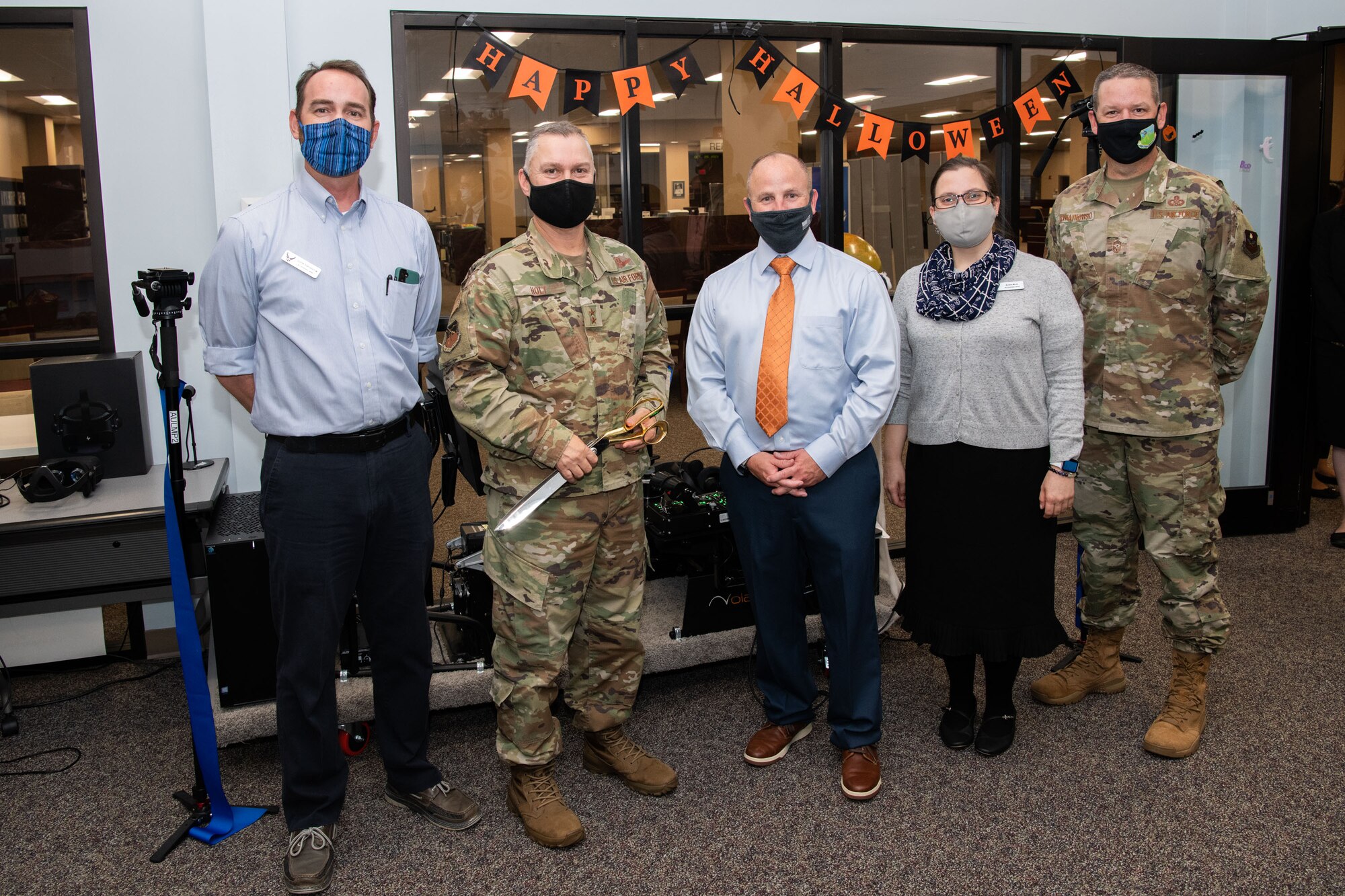 Air University Library and Immersive Learning and Simulation Research Task Force host a ribbon cutting for the new Pilot Training NEXT simulator October 28th 2021 in the Library’s Innovation Lab. (U.S. Air Force photo by William Birchfield)