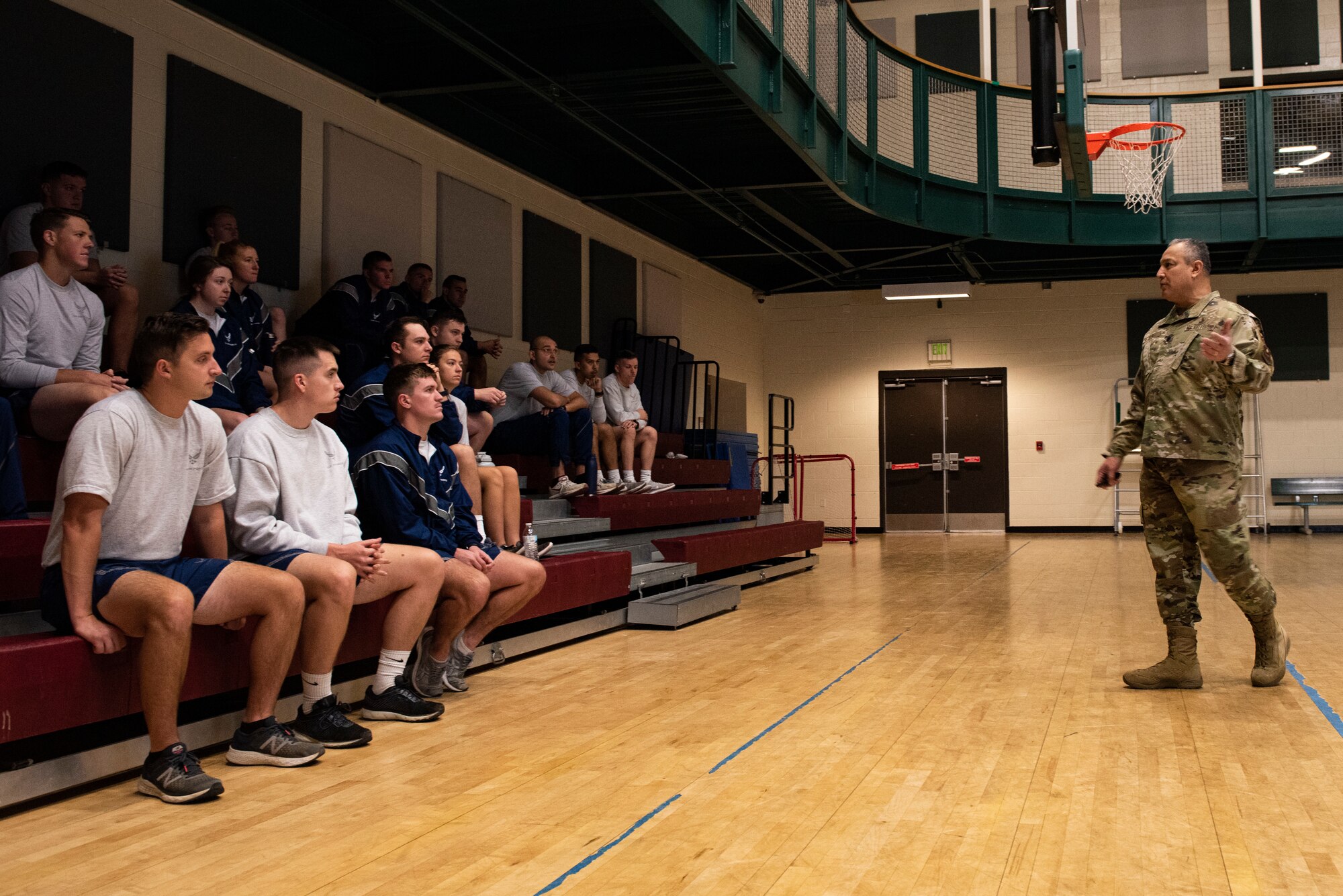 Lt Col. Felix Islas, 47th Medical Group human performance director, instructs student pilots through the base operations support team (BOST) program teaching students the importance of health and medical treatments as well as techniques to better prepare the body for flight. BOST seeks to maximize a squadron’s cohesiveness, readiness, agility and capability through investment in human performance activities in detention, prevention, mitigation, education, training and Airman development. (U.S. Air Force photo by Senior David Phaff)