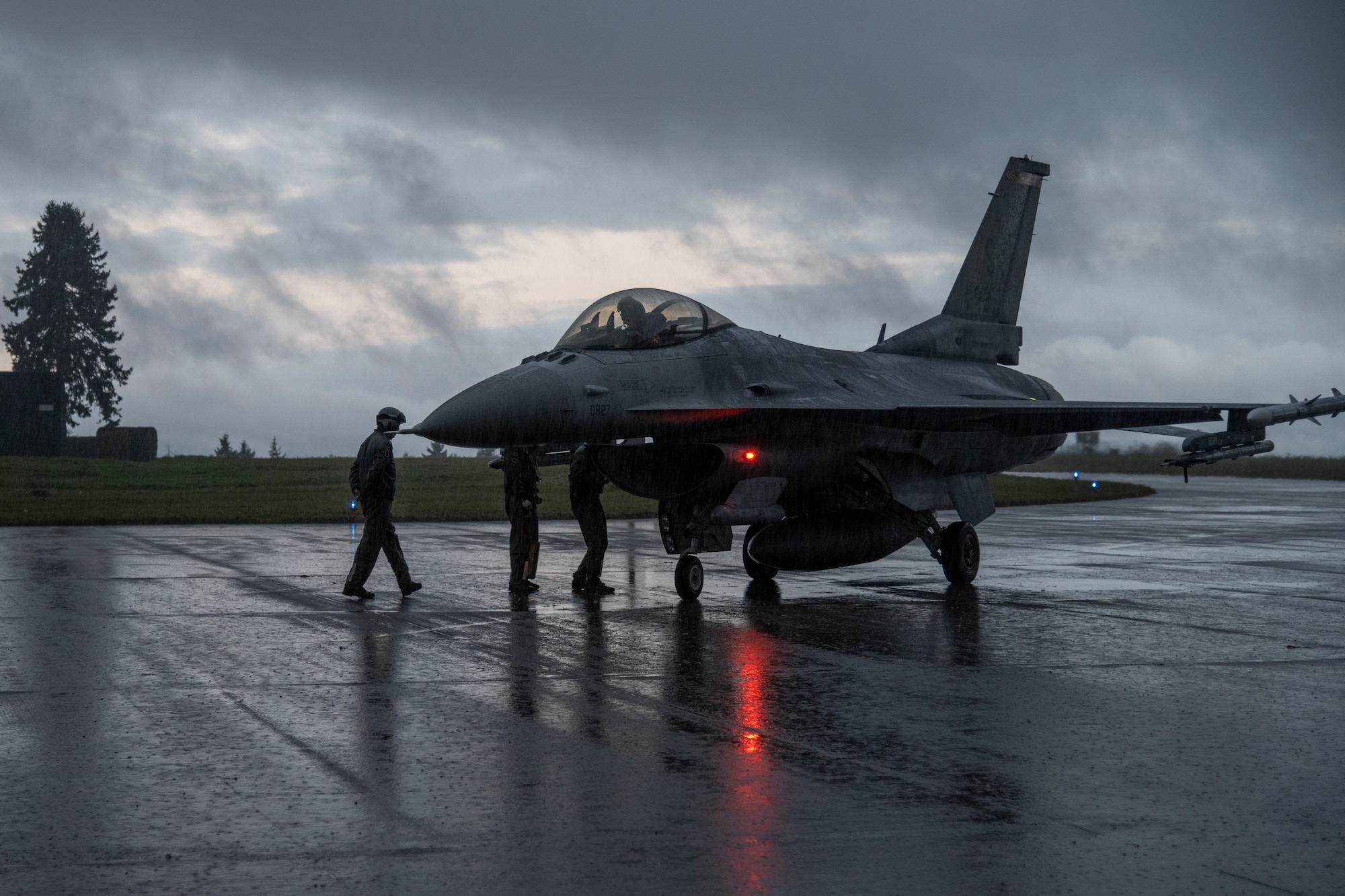A U.S. Air Force F-16 Fighting Falcon fighter jet assigned to the 480th Fighter Squadron at Spangdahlem Air Base, Germany, sits on an apron at Büchel Air Base, Germany, after a flight from Spangdahlem AB on Nov. 2, 2021. The aircraft landed at Büchel AB as part of Castle Forge, a USAFE-AFAFRICA-led joint multinational training event incorporating eight wings throughout the area of responsibility. (U.S. Air Force photo by Senior Airman Ali Stewart)