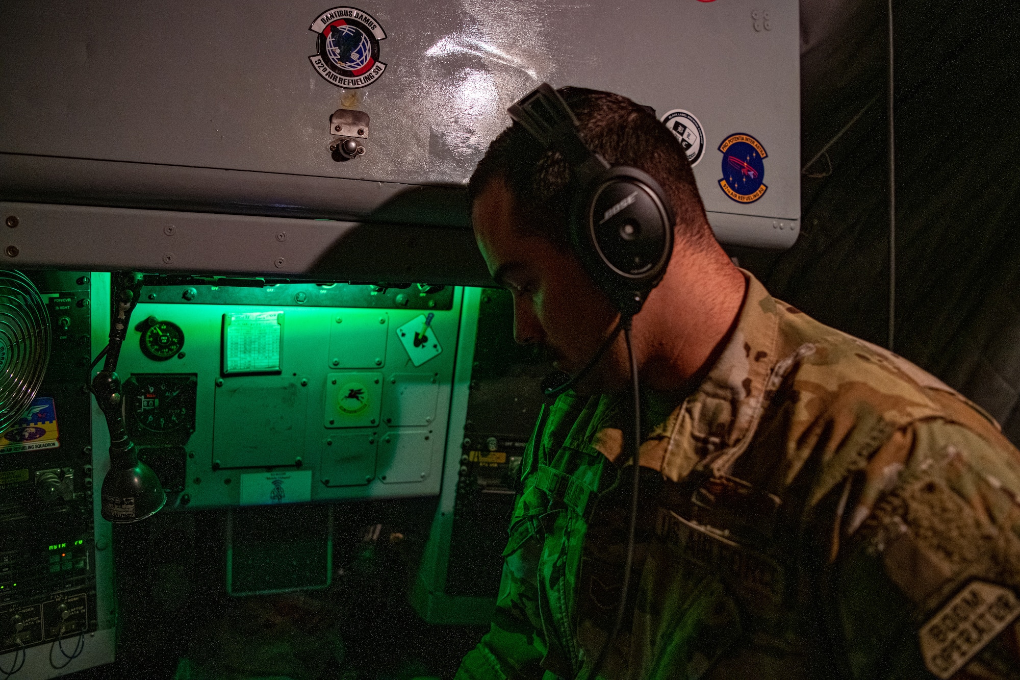 A photo of a boom operator inside a KC-135