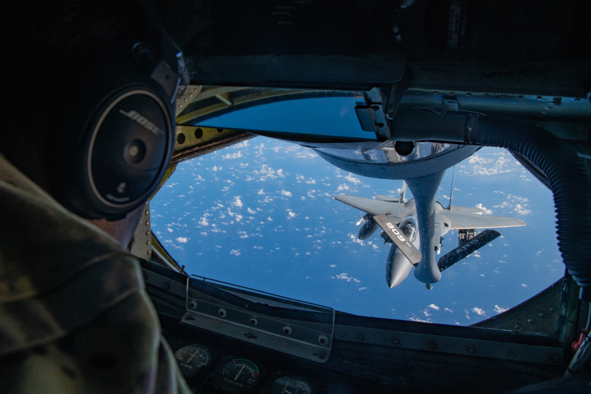 A photo of an Airman inside KC-135