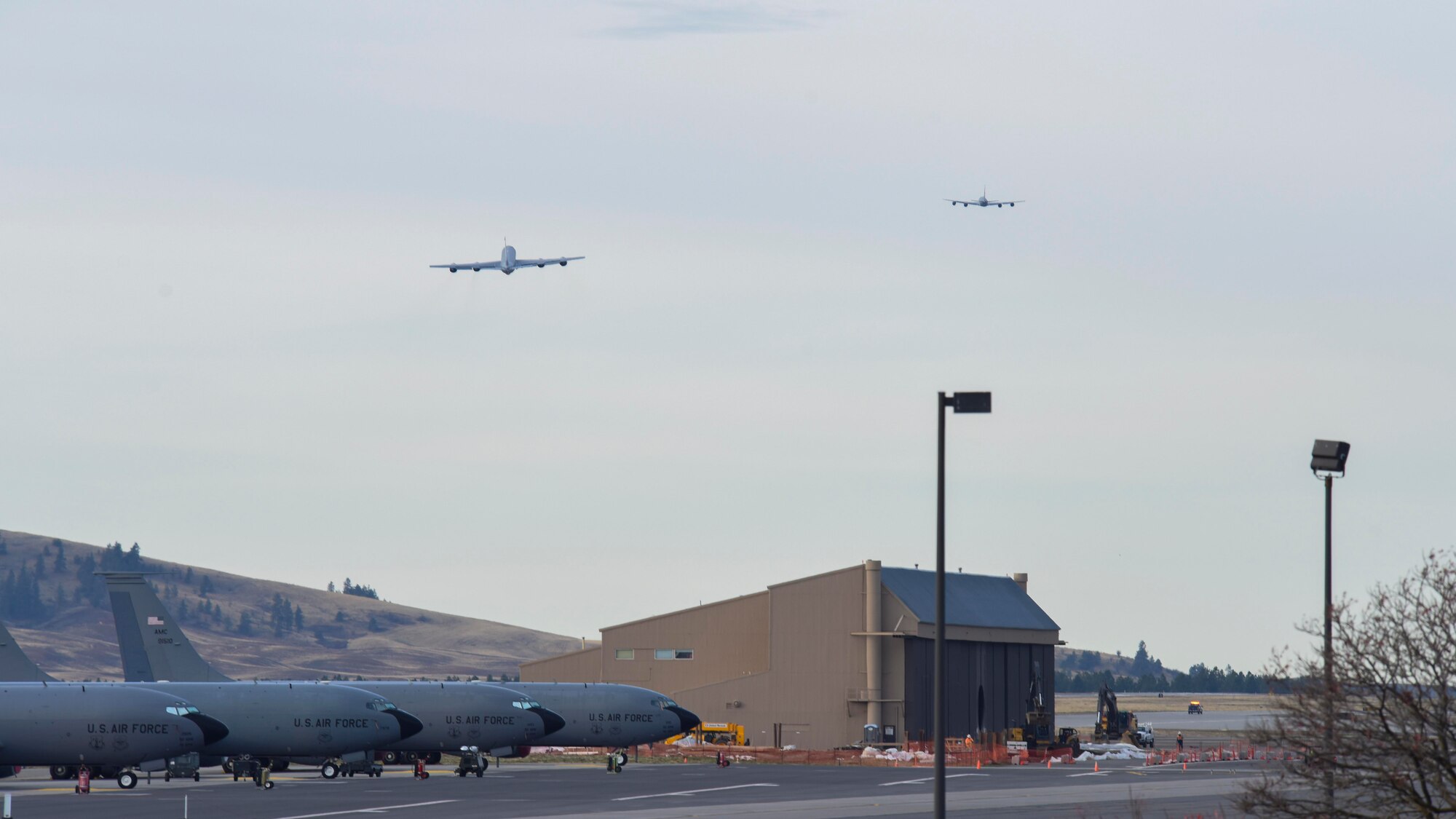 Multiple KC-135 Stratotankers from the 92nd Air Refueling Wing takeoff during exercise Global Thunder 22 at Fairchild Air Force Base, Washington, Nov. 8, 2021. Training exercises like Global Thunder involve extensive planning and coordination to provide Fairchild’s Airmen unique training opportunities, which ensure they always remain ready to deter, detect and respond to strategic attacks against the U.S. and its allies 24/7. (U.S. Air Force photo by Airman 1st Class Anneliese Kaiser)