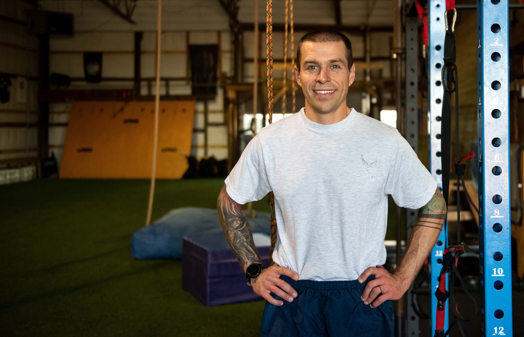 U.S. Air Force Master Sgt. Joshua March, chaplain assistant of the 193rd Chaplain Corps, in Lancaster, Pennsylvania, Nov. 9, 2021. March, a drill status Guardsman, is a world champion in obstacle course racing outside of his service with the Air National Guard.