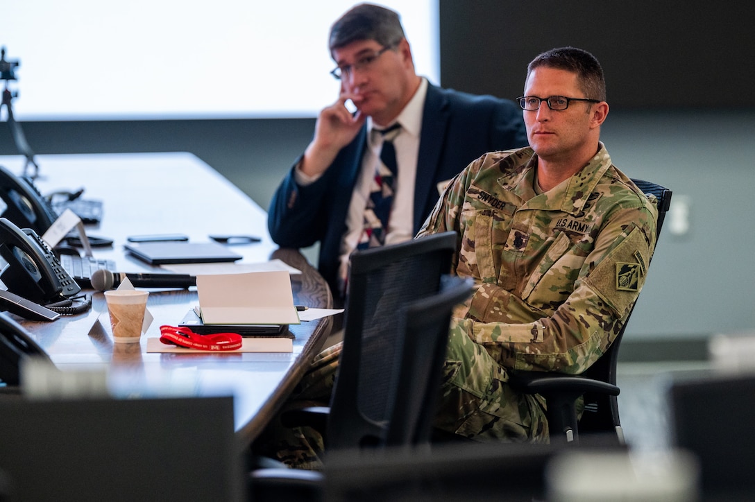 Lt. Col. Scott Snyder, Deputy Commander, Omaha District, attends the 2021 Iowa Hybrid Partnering Meeting. The purpose of this meeting was for the four U.S. Army Corps of Engineers Districts that share borders in Iowa to meet with state agencies and speak about potential collaboration means regarding future public infrastructure projects in the state.