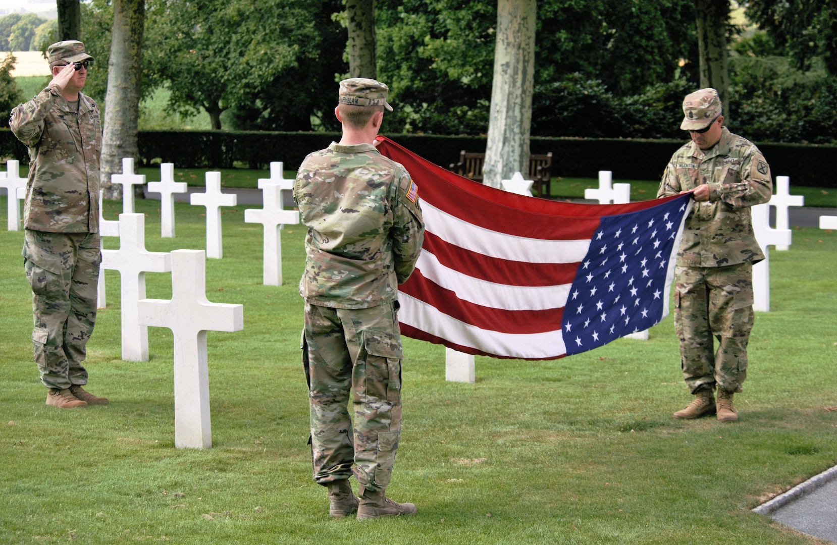 The Vermont National Guard sent a contingency of five soldiers along with Maj. Gen. Steven Cray, adjutant general, Vermont National Guard, to France celebrating the 100 year anniversary of the end of World War I.  Each state that had National Guard representation in World War I were invited back to France to celebrate the anniversary.  National Guardsmen visited monuments, cemeteries, villages, battle sites, trenches, museums, and attended ceremonies as part of their visit.  The Center for Military History provided guides throughout the trip.